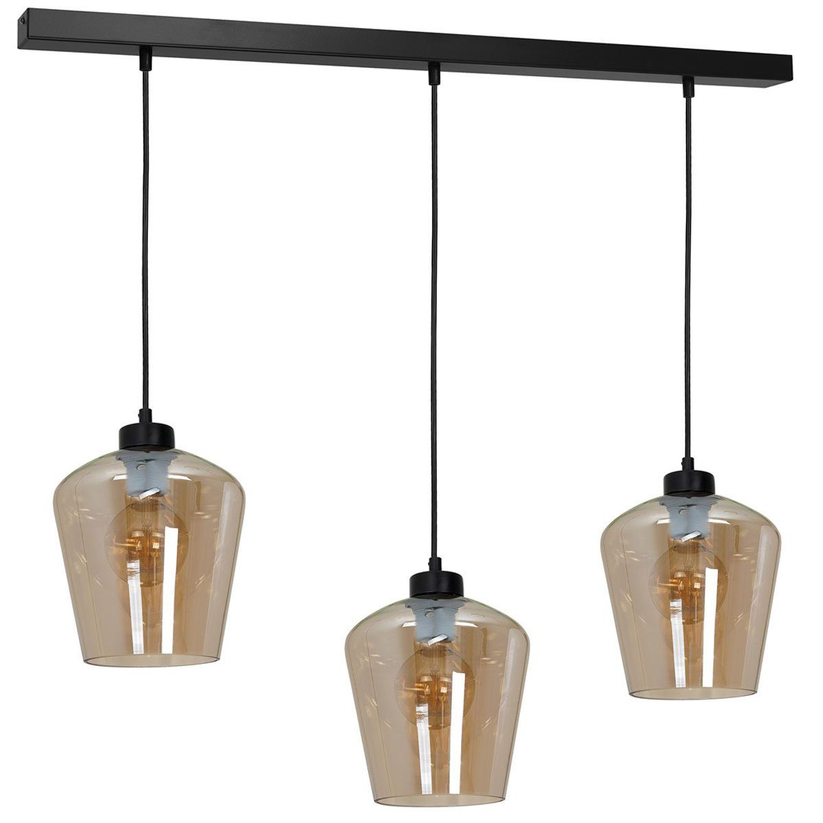 Kiom Pendelleuchte Hängeleuchte Cabot amber 3 x E27 60 cm, Stylische Lampenschirme aus Bernsteinglas, Leuchtmittel nicht inklusive, Leuchtmittel abhängig