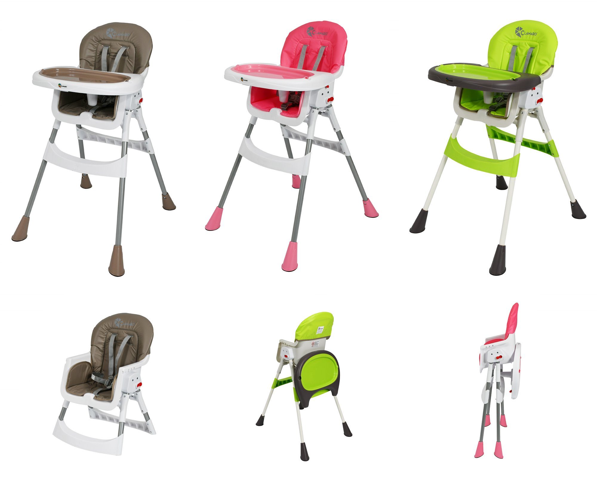Clamaro Hochstuhl (Clamaro Kinder Baby Hochstuhl mit Sicherheitsgurt und  2in1 Tablett, Kinderhochstuhl klappbar, gepolstert, mit abwischbaren  Sitzpostern und mit rutschfesten Standfüßen, Babyhochstuhl)