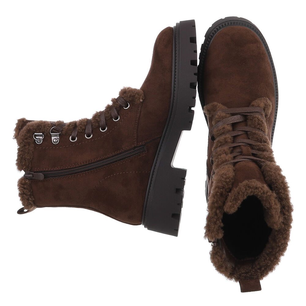Ital-Design Bequeme Damen Stiefel mit Futter und robuster Sohle Schnürstiefelette (90649074) Blockabsatz Stiefeletten in Braun