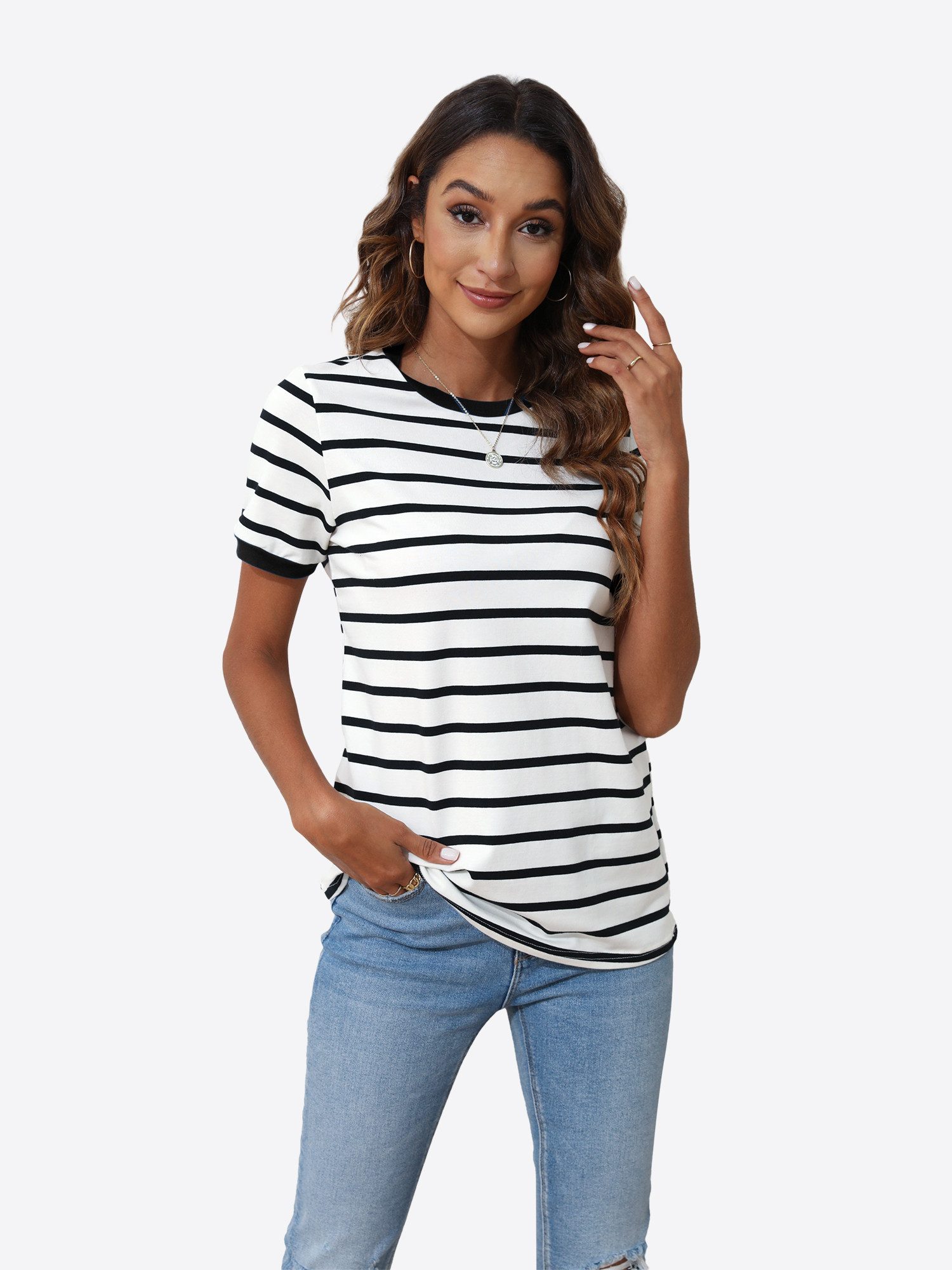Imily Bela T-Shirt Damen Einfaches Kurzarm Top (Packung, 1-tlg., 1per-Pack) mit Rundhalsausschnitt