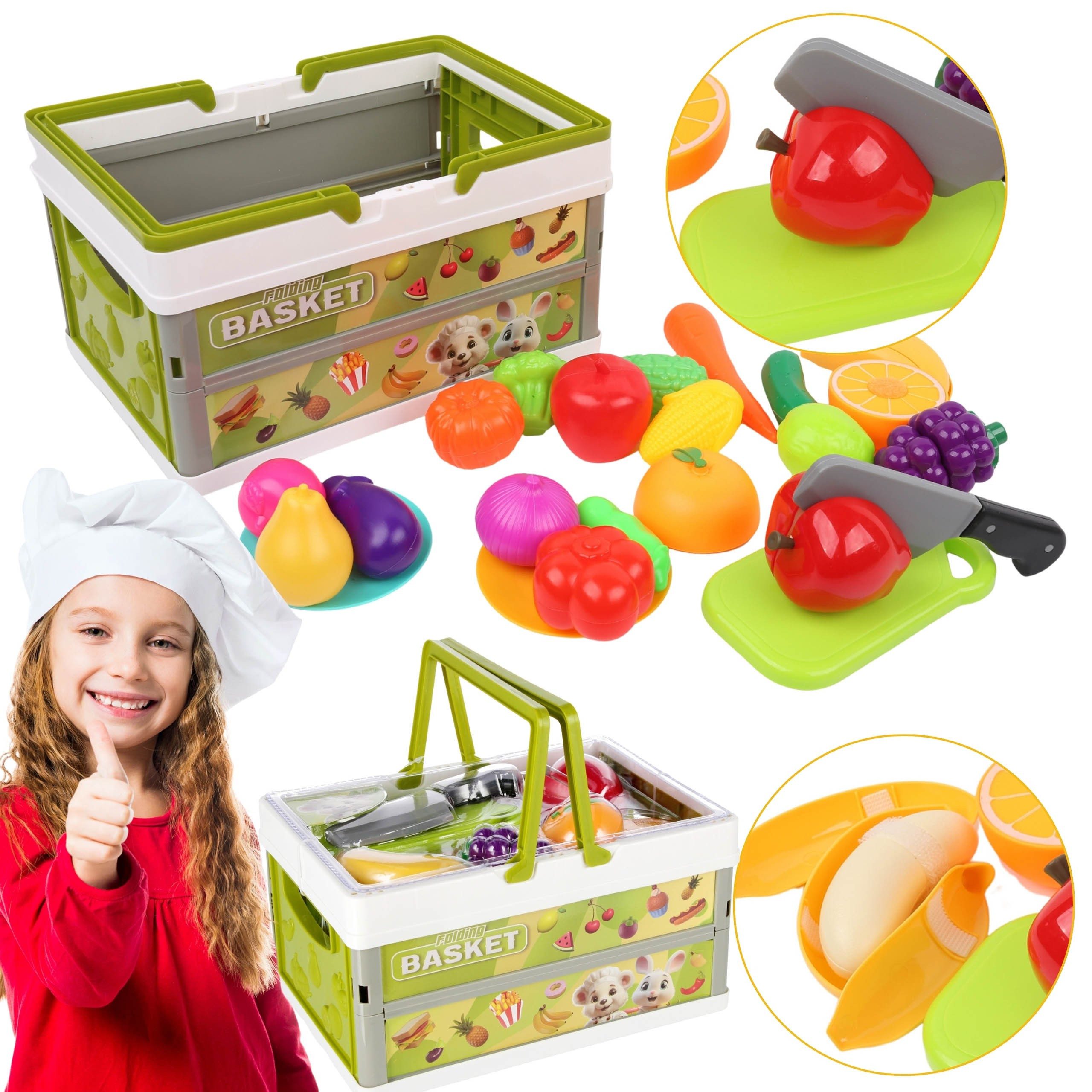 Sarcia.eu Spielküche Küchenset Lebensmittel im Korb, Einkaufskorb für Kinder