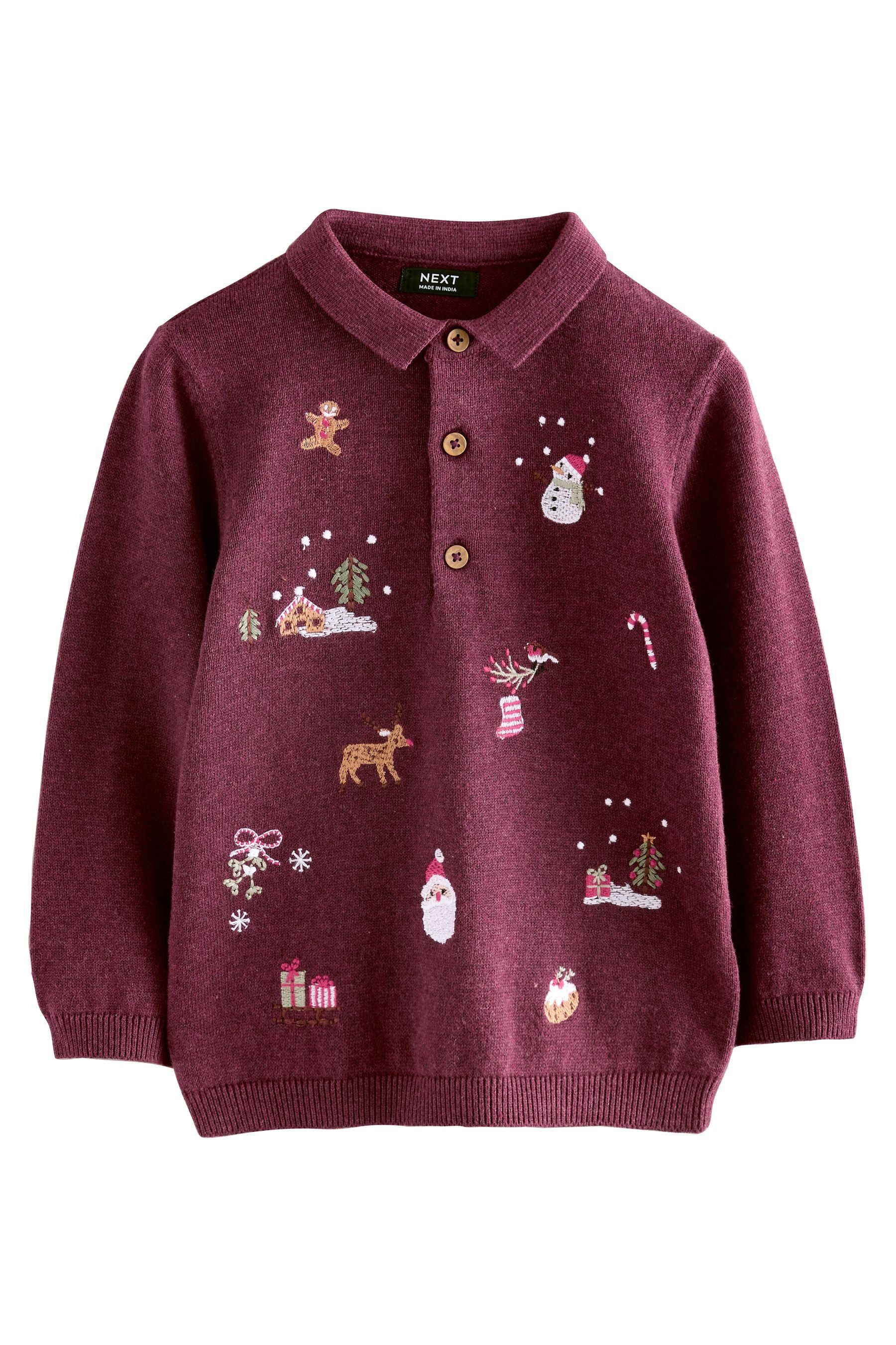 Next Polokragenpullover Strick-Poloshirt mit Weihnachtsstickerei (1-tlg) günstig online kaufen