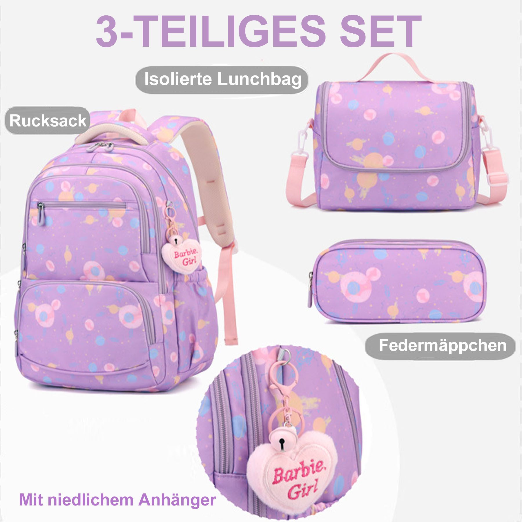 Mutig Schulrucksack Schulrucksack Teenager,Schulranzen-Set 3-teilig,große Kapazität (Wasserdicht Schulranzen,Unisex Geeignet für Mittelstufe-Universität, Mit An – Bild 4 von 5