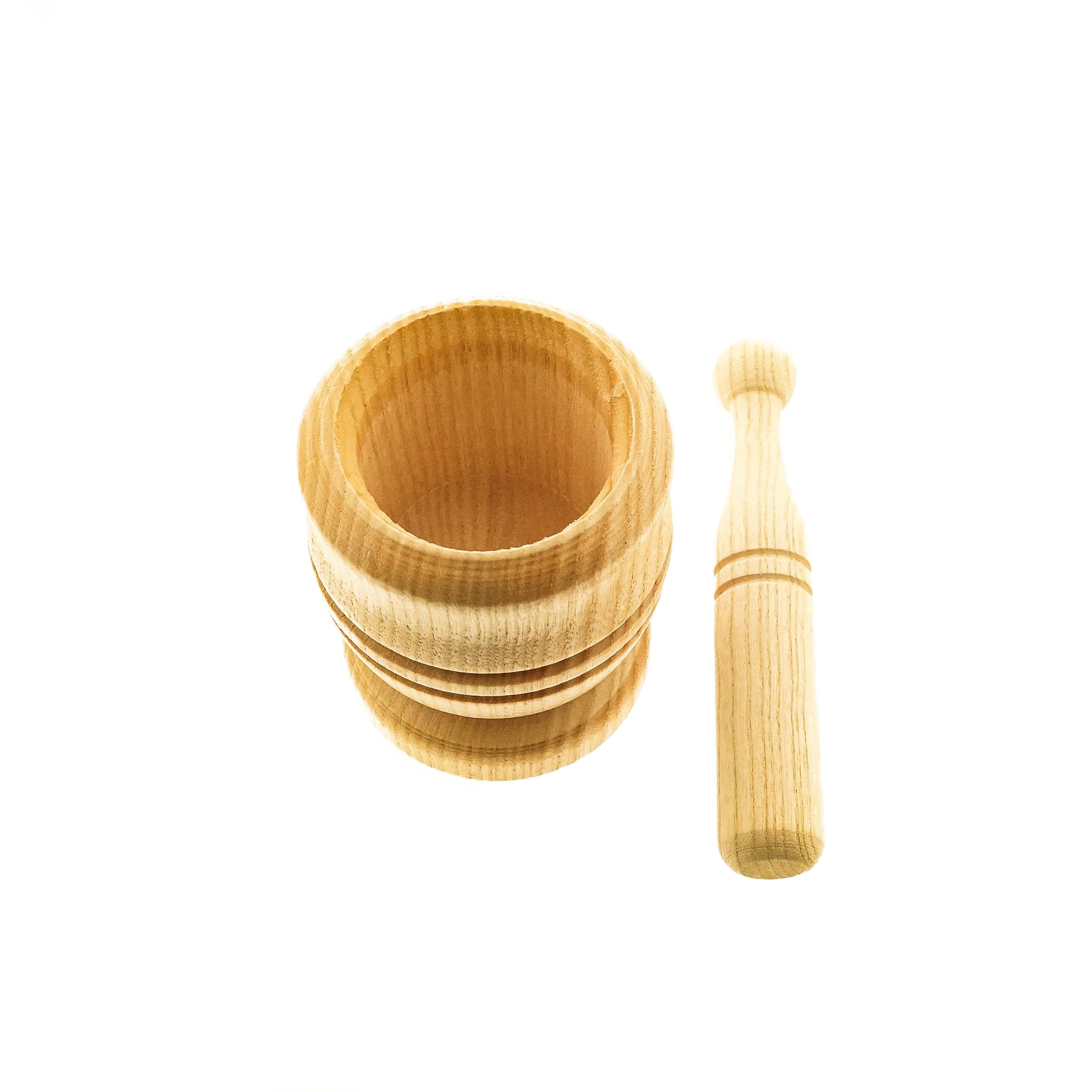 Almina Mörser Mörser & Stößel Set, Hölzerner Knoblauchstampfer, aus 100% Bambus