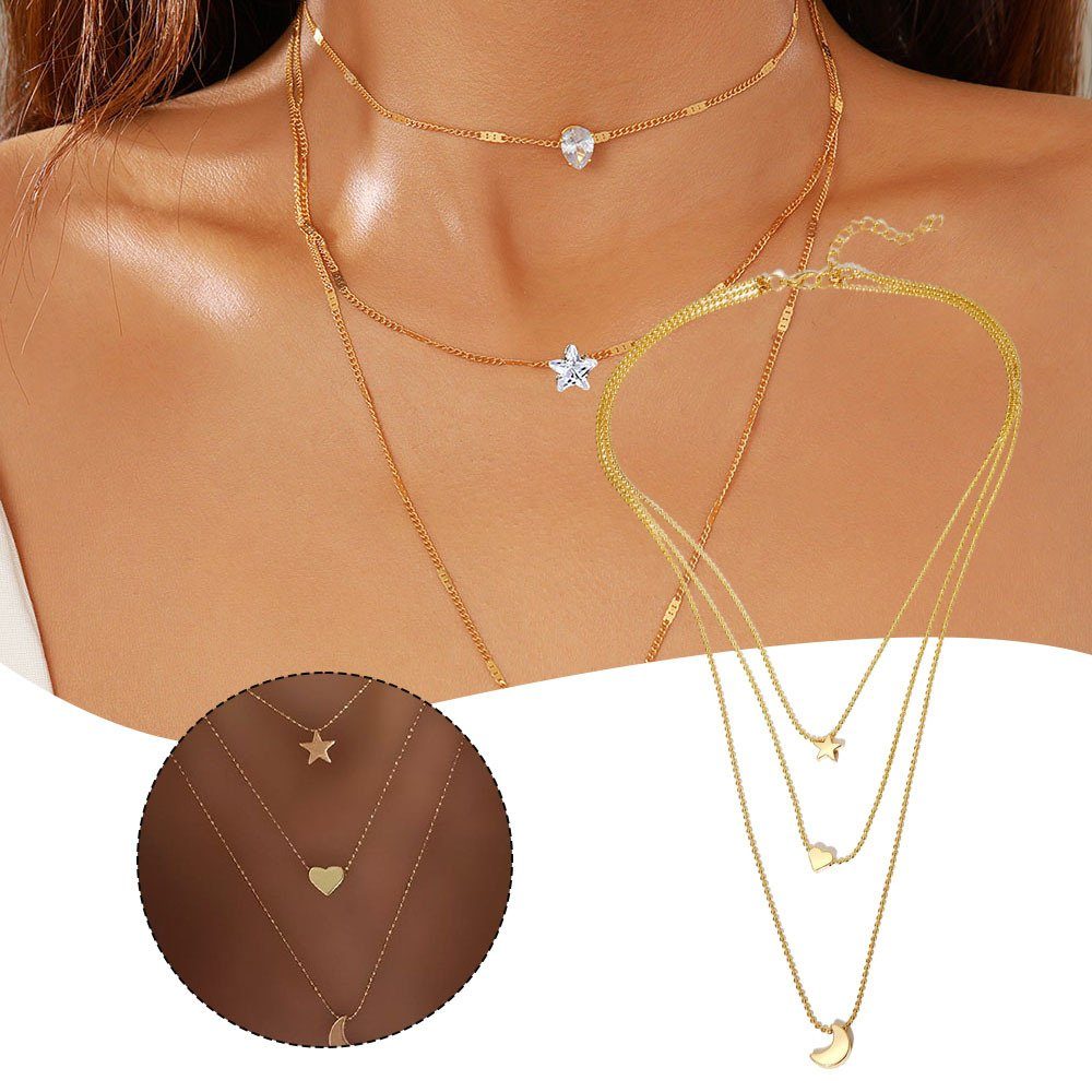 Blusmart Anhänger Frauen Mehrschichtige Halskette Unregelmäßige Einfache Anhänger Form, stars golden