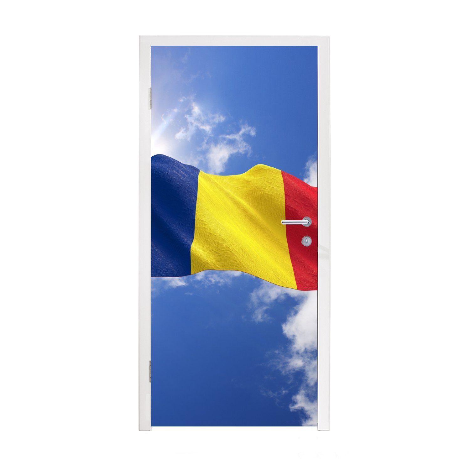 Himmel, 75x205 Fototapete Türaufkleber, Tür, (1 Matt, weht Türtapete Flagge bedruckt, Rumäniens am cm St), MuchoWow für