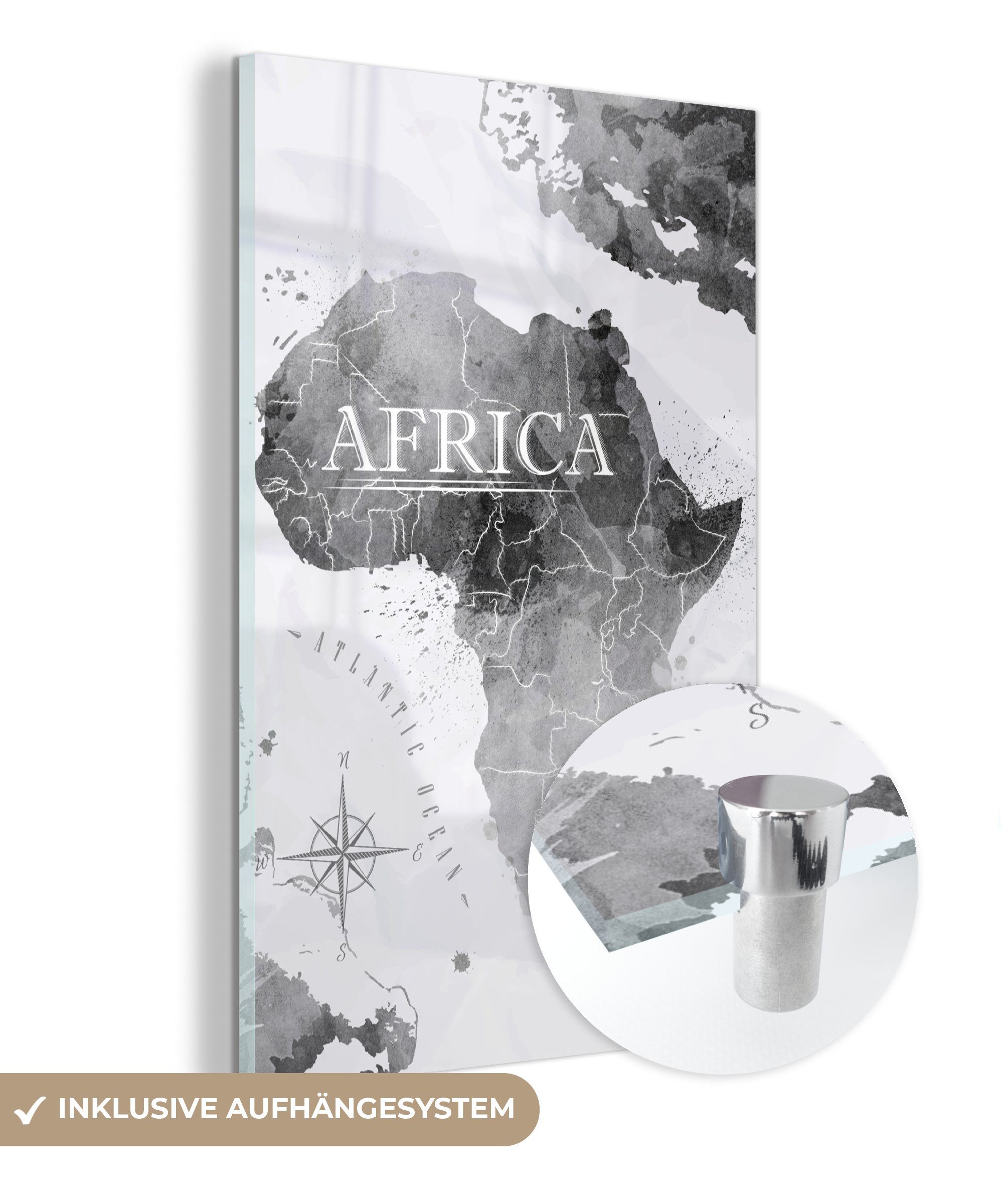 MuchoWow Acrylglasbild Weltkarte - Afrika - Farbe, (1 St), Glasbilder - Bilder auf Glas Wandbild - Foto auf Glas - Wanddekoration