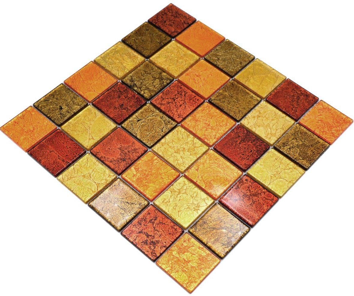 Mosani Mosaikfliese Mosaikfliesen orange Struktur Küche gold Glasmosaik Fliesenspiegel