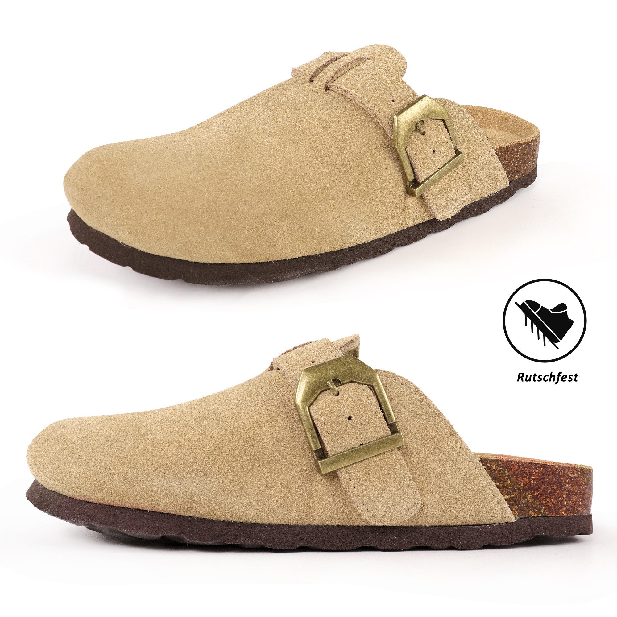 TAN.TOMI Wildleder Clog Leder Pantoletten Clogs Clog Schuhe mit Arch Support Gartenschuhe Geschlossene Latschen – Bild 5 von 5