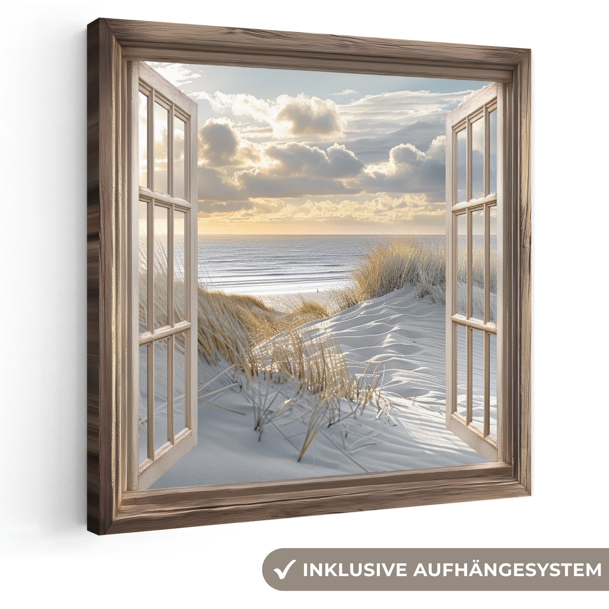 OneMillionCanvasses® Leinwandbild Ausblick - Strand - Dünen - Meer - Natur, Fotodruck (1 St), Wandbild, Deko Schlafzimmer Wohnzimmer Flur 20x20 cm