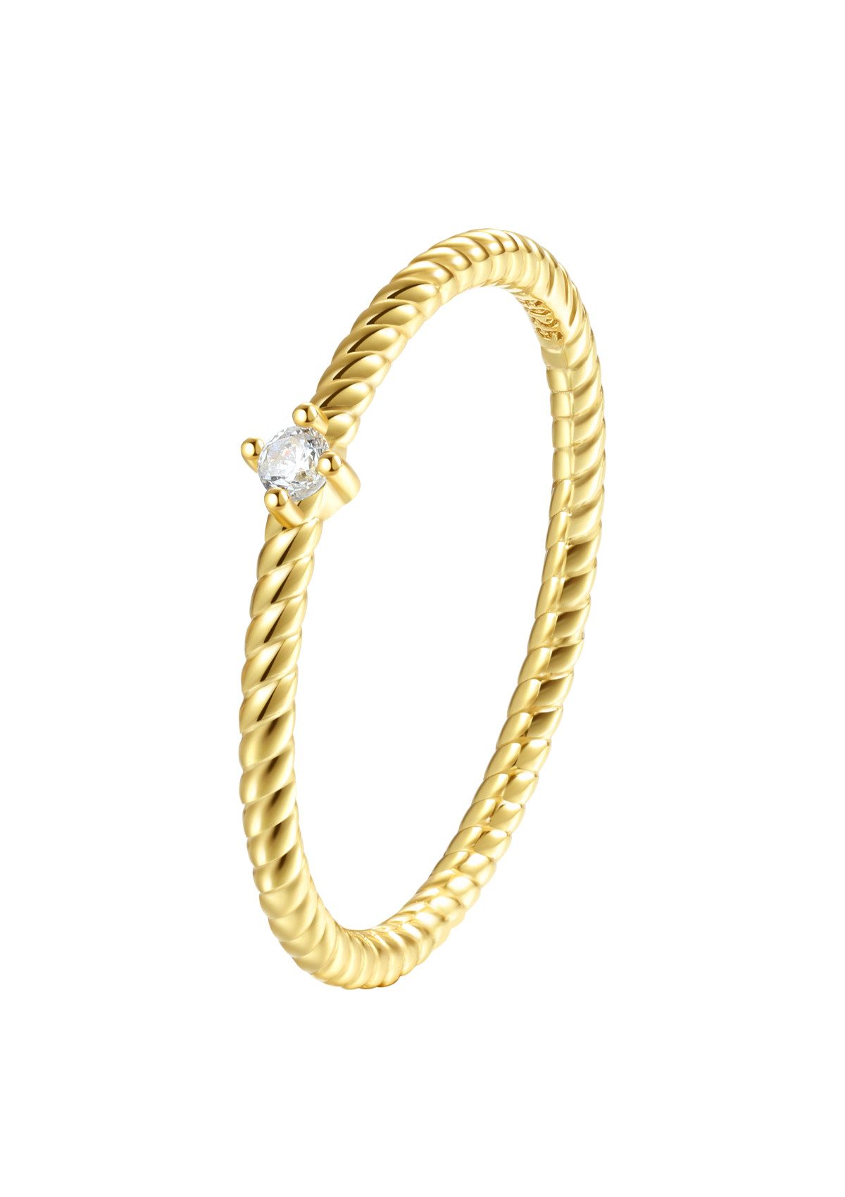 Fingerring Zirkonia Solitär, Kordelring gedreht