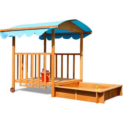 metra-direkt Sandkasten mit Spielveranda - Überdacht & Wettergeschützt - Kiefernholz, Kinder Outdoor Sandkasten