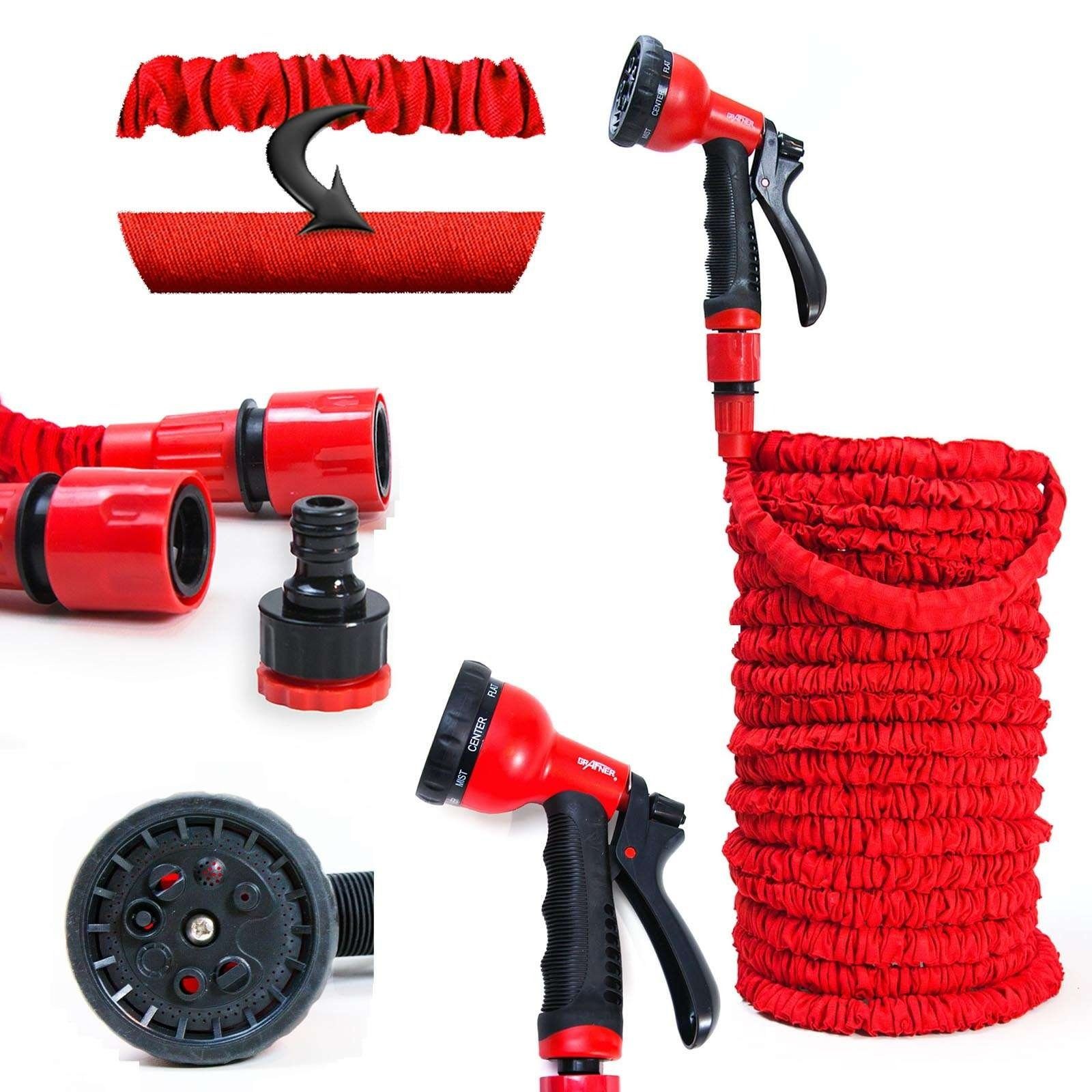 Grafner Gartenschlauch Gartenschlauch dehnbar flexibel 30 m rot inkl Multifunktionsbrause, dehnbar, (1 St), Arbeitsdruck: max. 8 bar