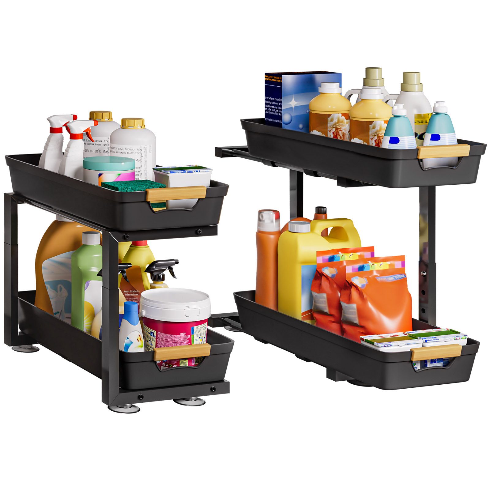 Yorbay Ablageregal Küchenregal 2er Set,Waschbecken Regal, Küchenschrank Organizer,Schwarz, Höhenverstellbarer Schubladenschrank für Küche & Bad