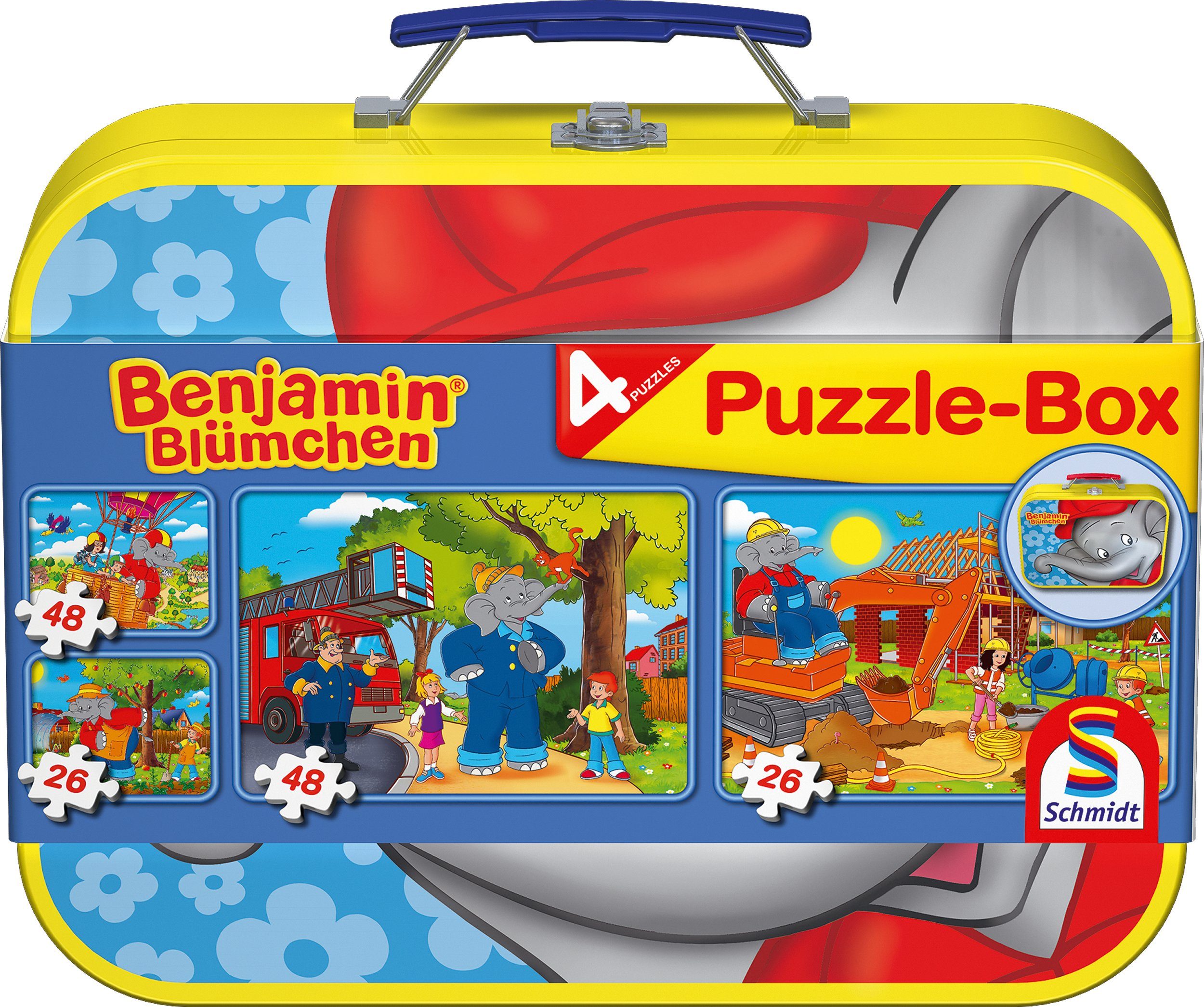 Schmidt Spiele Puzzle Puzzlebox im Metallkoffer, Benjamin Blümchen®, 148 Puzzleteile