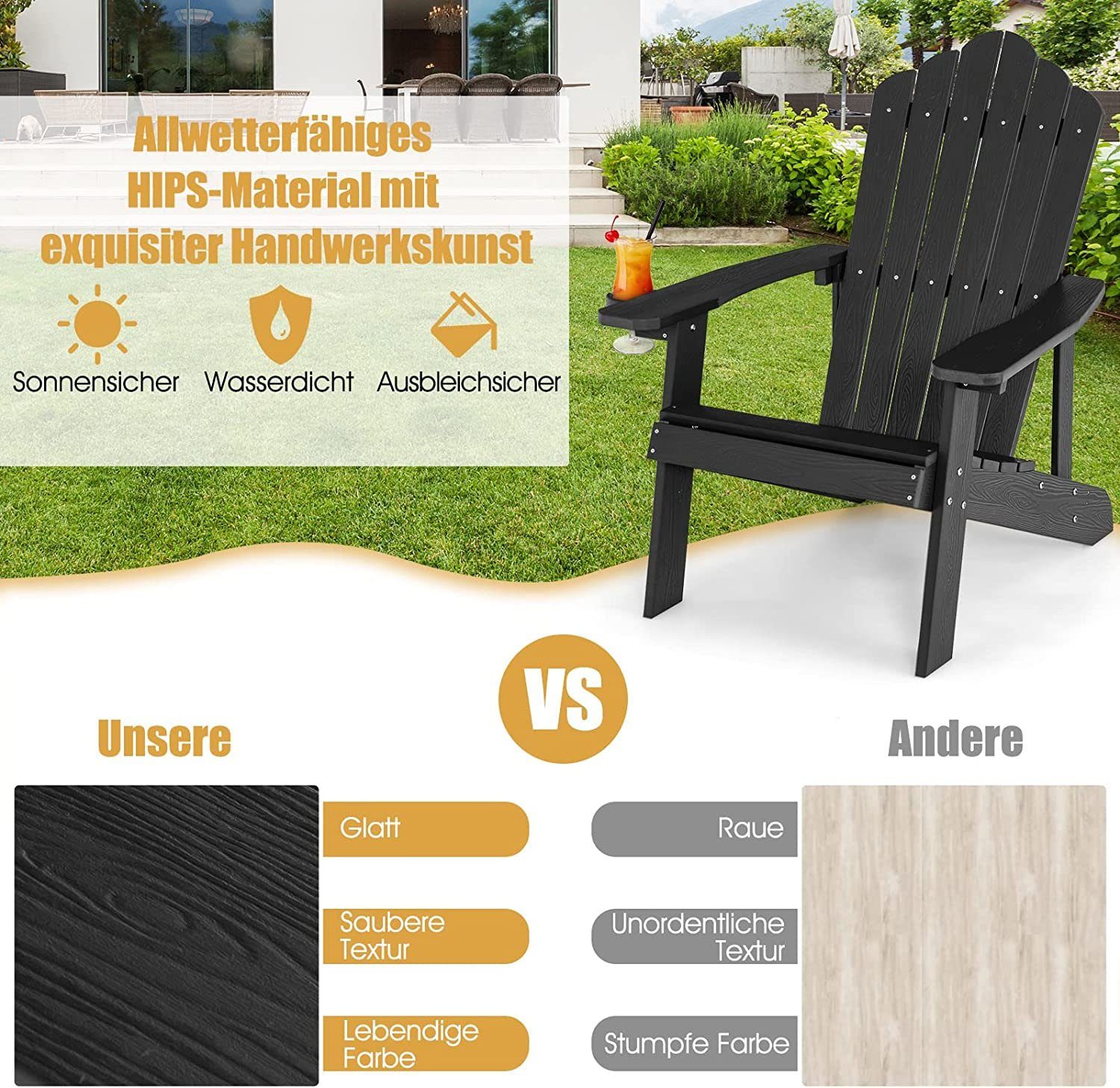 KOMFOTTEU Gartenstuhl Adirondack Stuhl mit Getränkehalter, günstig online kaufen