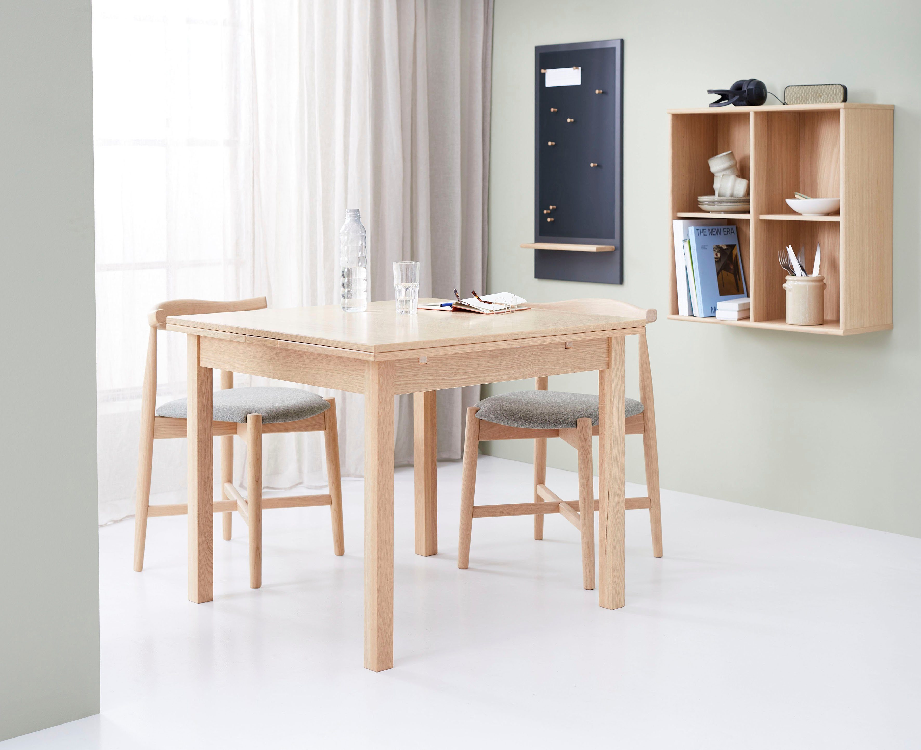 Eiche mit Esstisch Furniture Basic by Auszugsfunktion in Dinex, zwei Hammel Furnier/Massivholz, aus Breiten, Weißpigmentiert Hammel