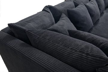 Küchen-Preisbombe Sofa Wohnlandschaft Sofa Couch Ecksofa Eckcouch Cordstoff Graphite Minsk L, Ecksofa + Hocker