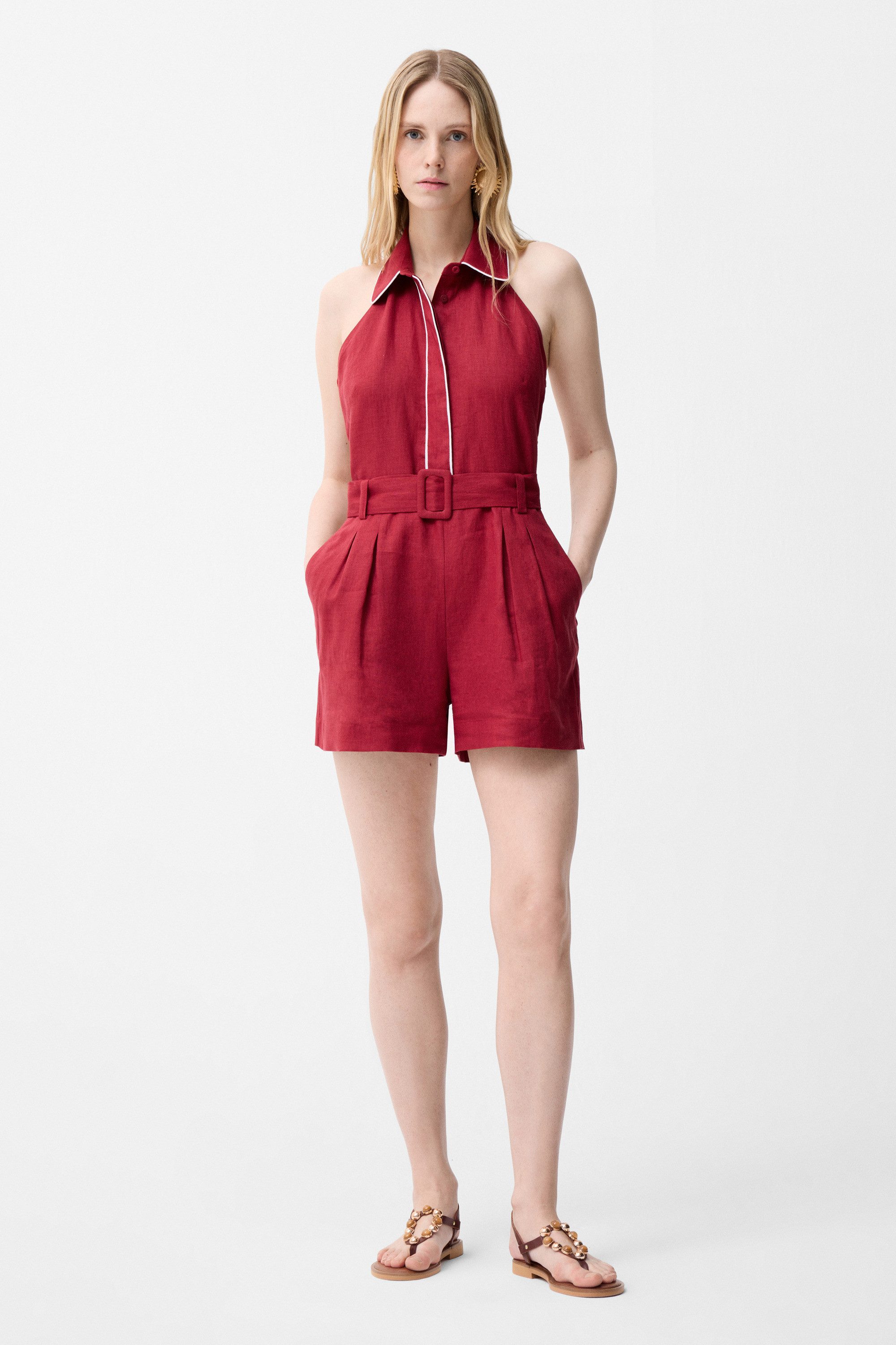 adL Jumpsuit Neckholder-Jumpsuit mit Gürtel