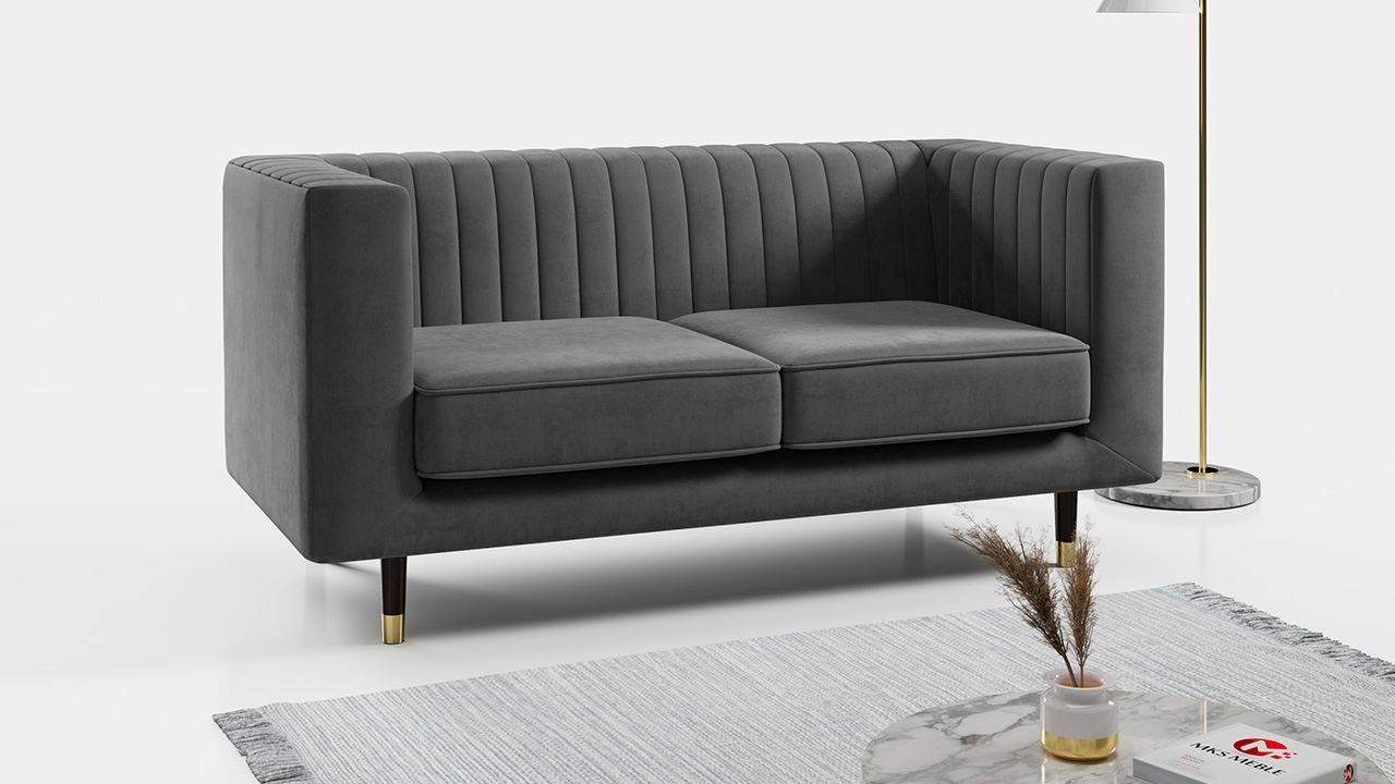 Zweisitzer-Sofa, MÖBEL Ein Metallbeinen Sofa freistehendes 2, Modern Dunkelgrau hohen Stil, MKS Paros ELMO