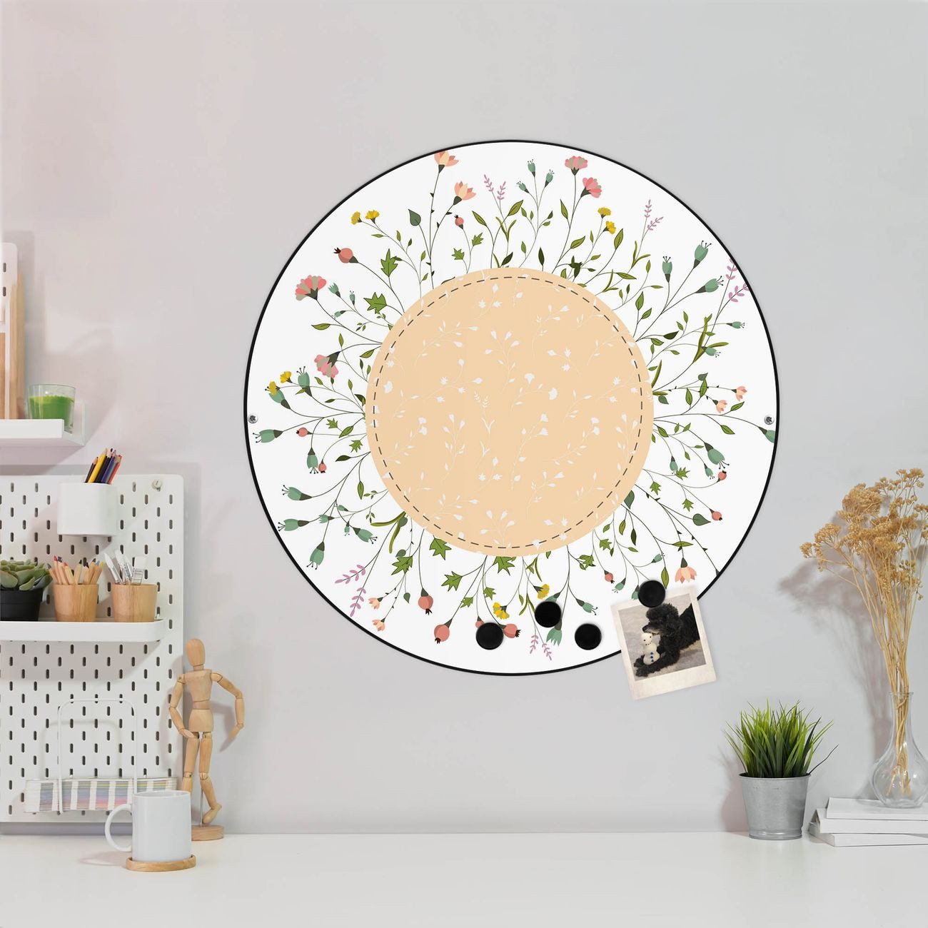 banjado Magnettafel Stahl Rund Hibiskus Kreis, (inkl. 4 Magnete, Runde Stahlmagnettafel)