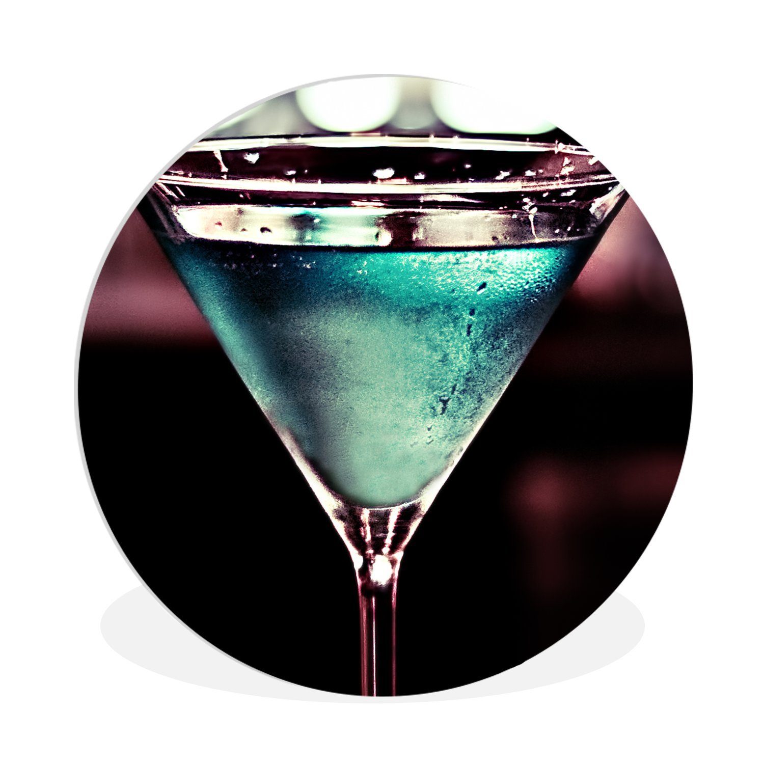 MuchoWow Gemälde Blauer Martini-Drink in Retro-Farben, (1 St), Kreis Wanddekoration Forex, Rundes Wandbild, Wohnzimmer, 30x30 cm