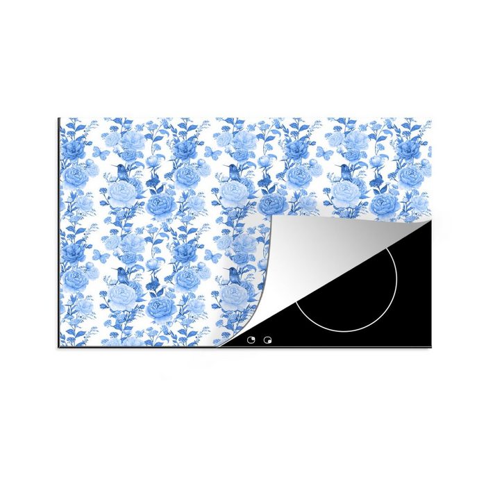 MuchoWow Herdblende-/Abdeckplatte Blumen - Blau - Rosen Vinyl (1 tlg) induktionskochfeld Schutz für die küche Ceranfeldabdeckung