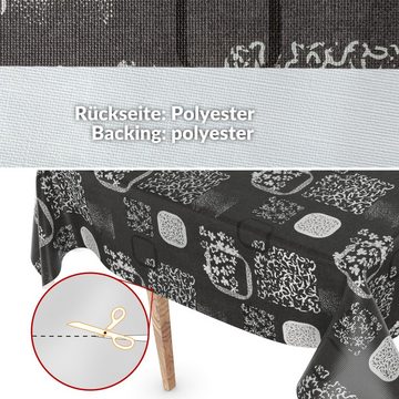 ANRO Tischdecke Tischdecke Wachstuch Premium Ornamente Schwarz Robust Wasserabweisend, Prägung