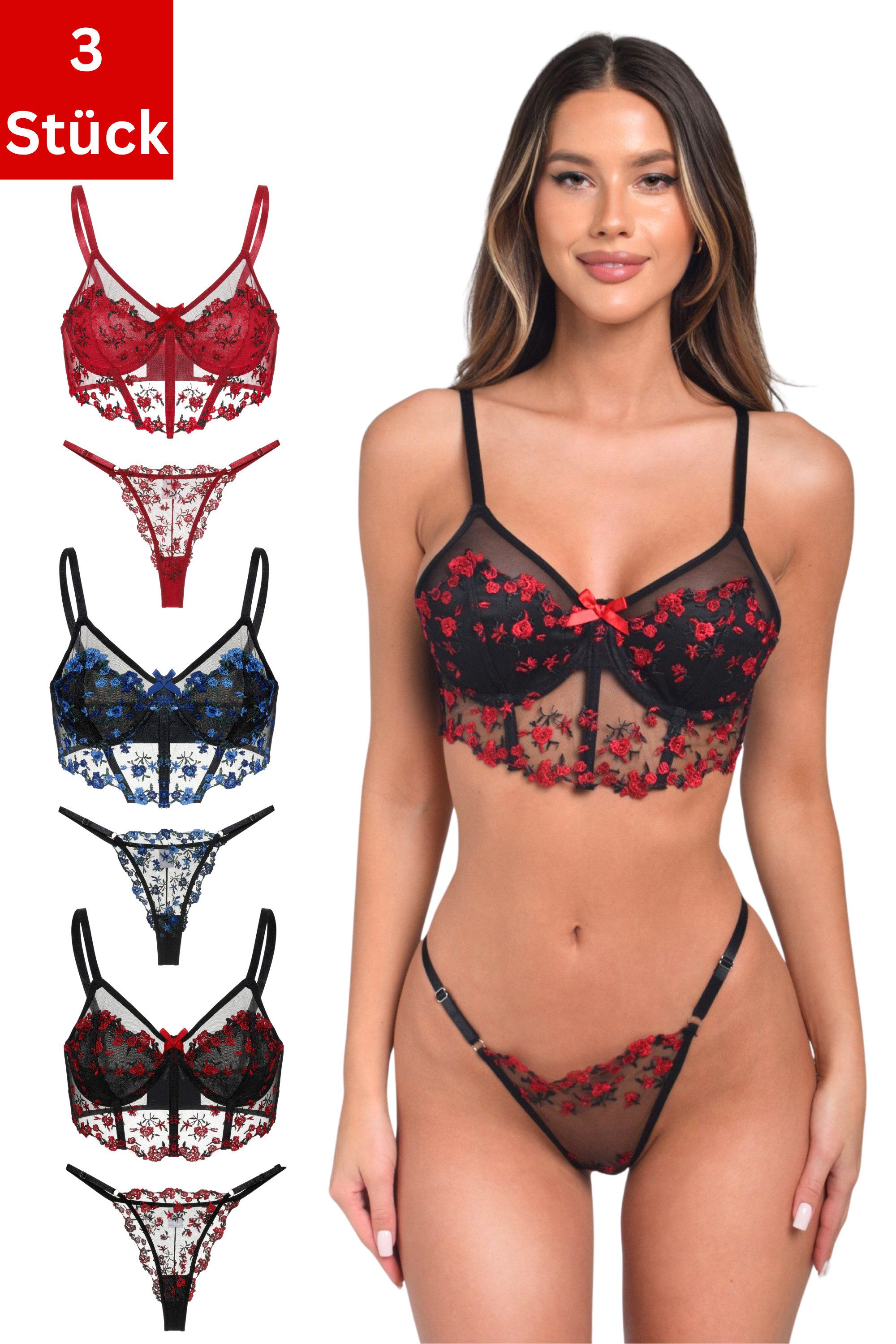 Set: Longline-BH Sexy Dessous-Set aus Stickereispitze – 2-tlg. mit Bügel-BH und Slip