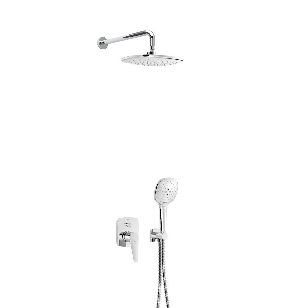 TRES Duscharmatur TRES PLUS (Unterputz Duschsystem mit Brauseset, inkl. Einbaukörper, Regendusche, Wandarm 42cm oder Deckenarm 10cm)