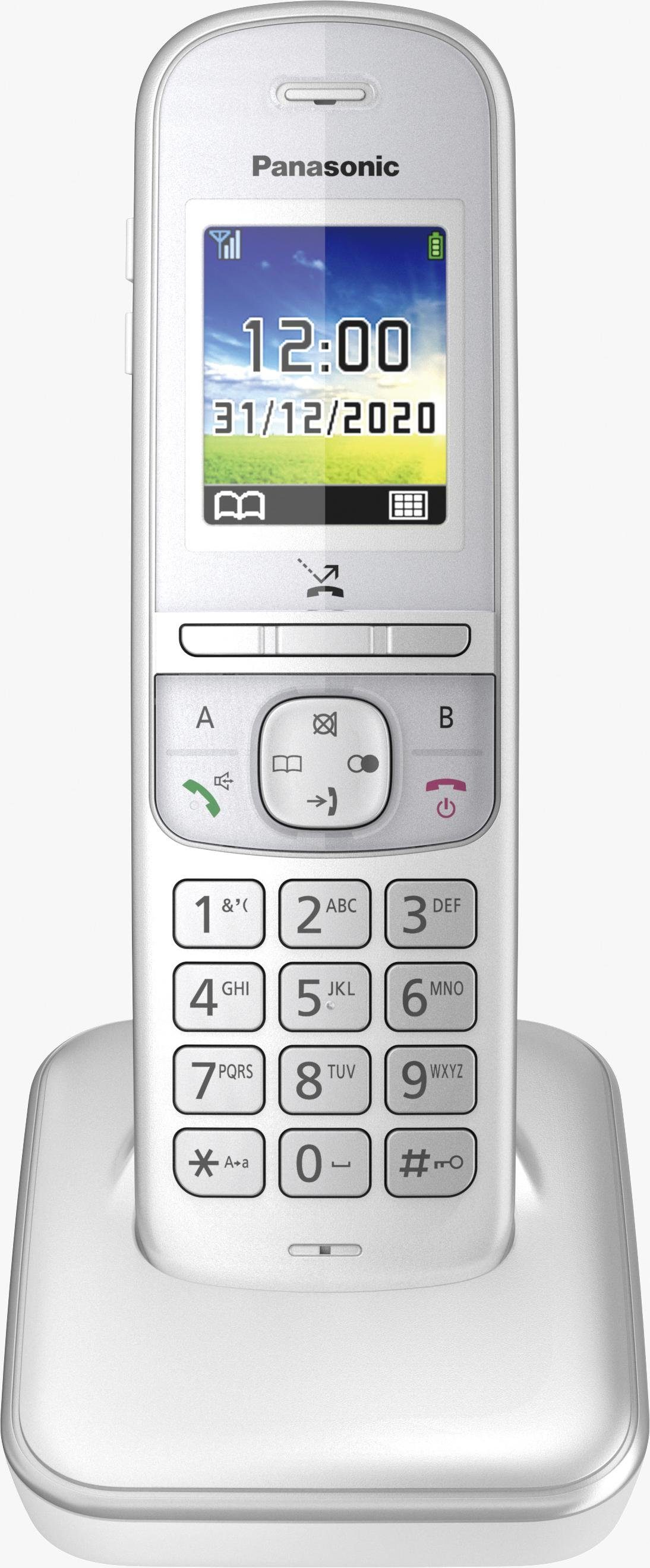 1) Panasonic (Mobilteile: perlsilber DECT-Telefon KX-TGH710 Schnurloses
