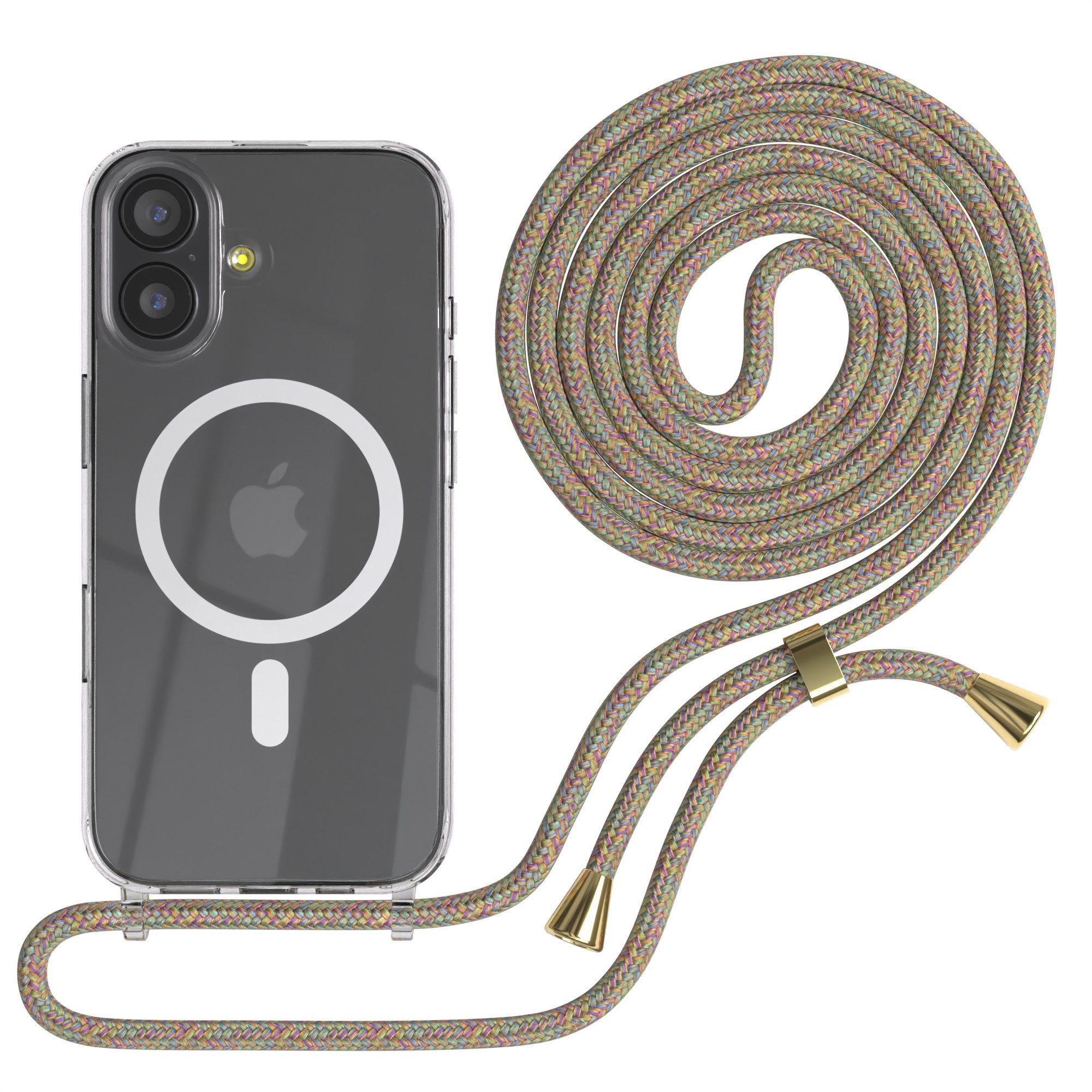 EAZY CASE Handykette mit Magsafe Hülle für Apple iPhone 17 6,3 Zoll, Hülle Smartphonekette für Unterwegs Klare Festivalhülle Bunte Kette