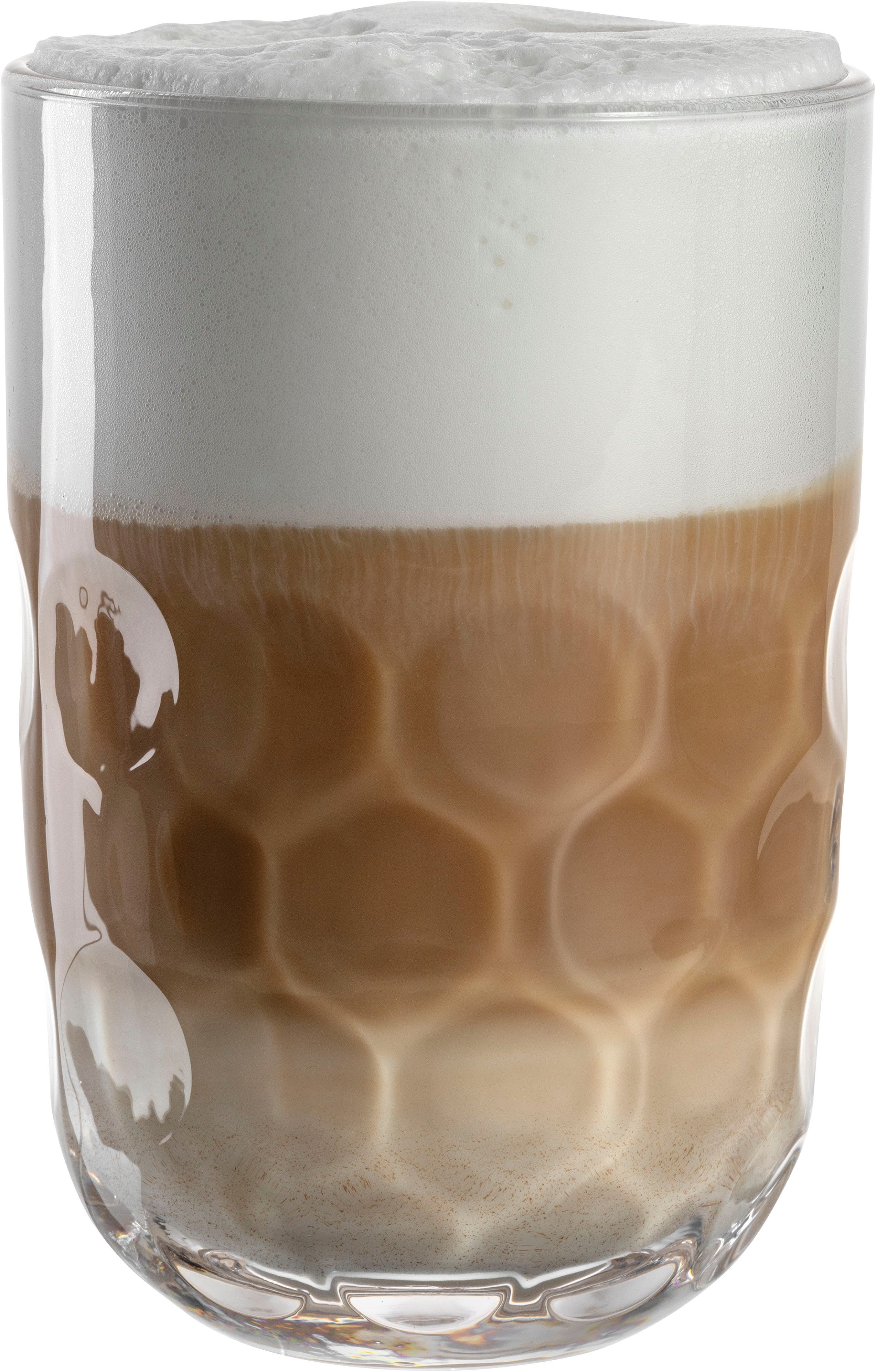 LEONARDO Latte-Macchiato-Glas GOCCE, 380 ml, 6er-Set, 6-tlg., Glas, 1. Variante, mit Tropfenrelief