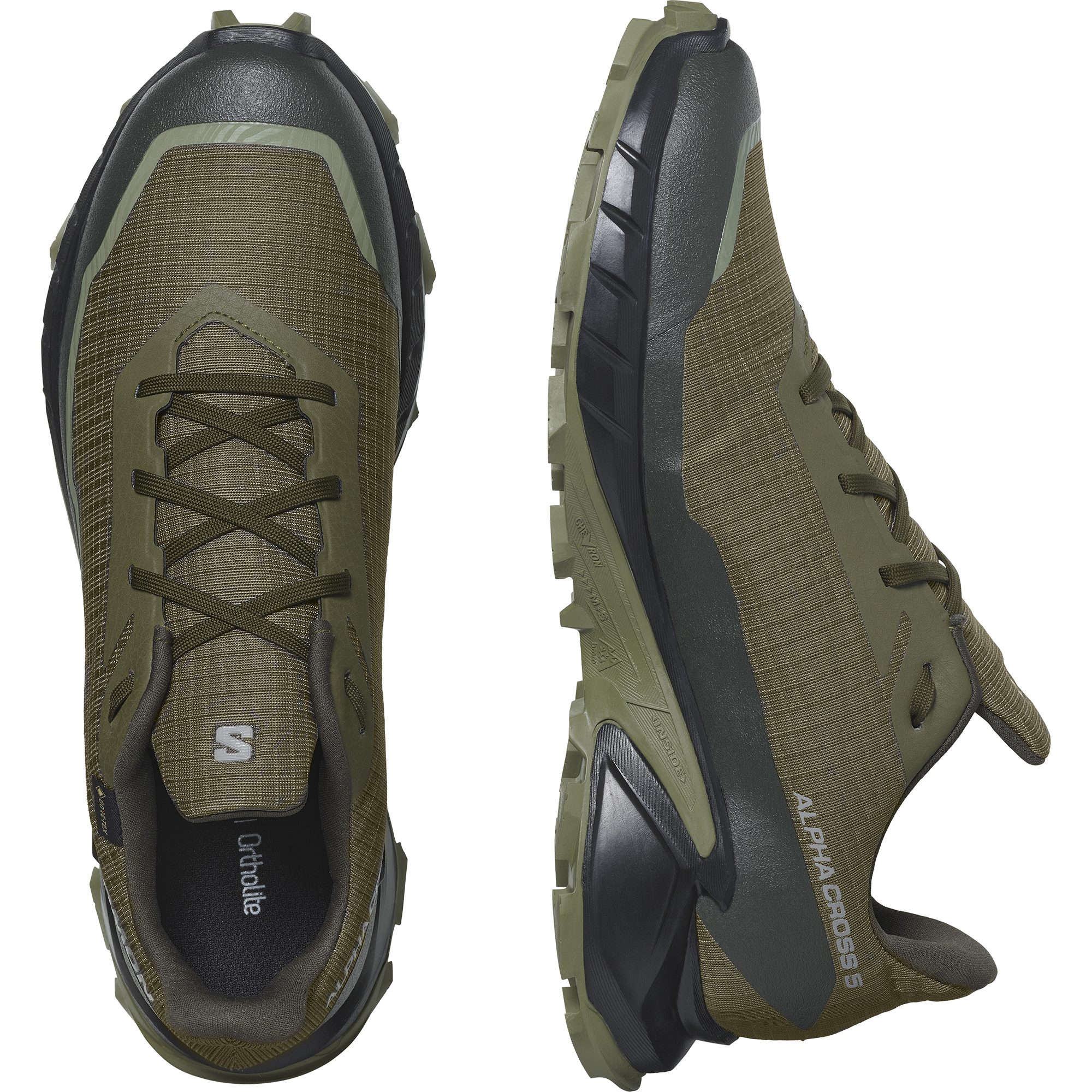 5 ALPHACROSS Trailrunningschuhe wasserdicht, GORE-TEX Trailrunningschuh oliv Salomon