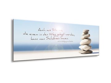 artissimo Glasbild Glasbild 80x30cm Bild aus Glas Spruch Steine Zen Strand, Motivations-Sprüche: Steine