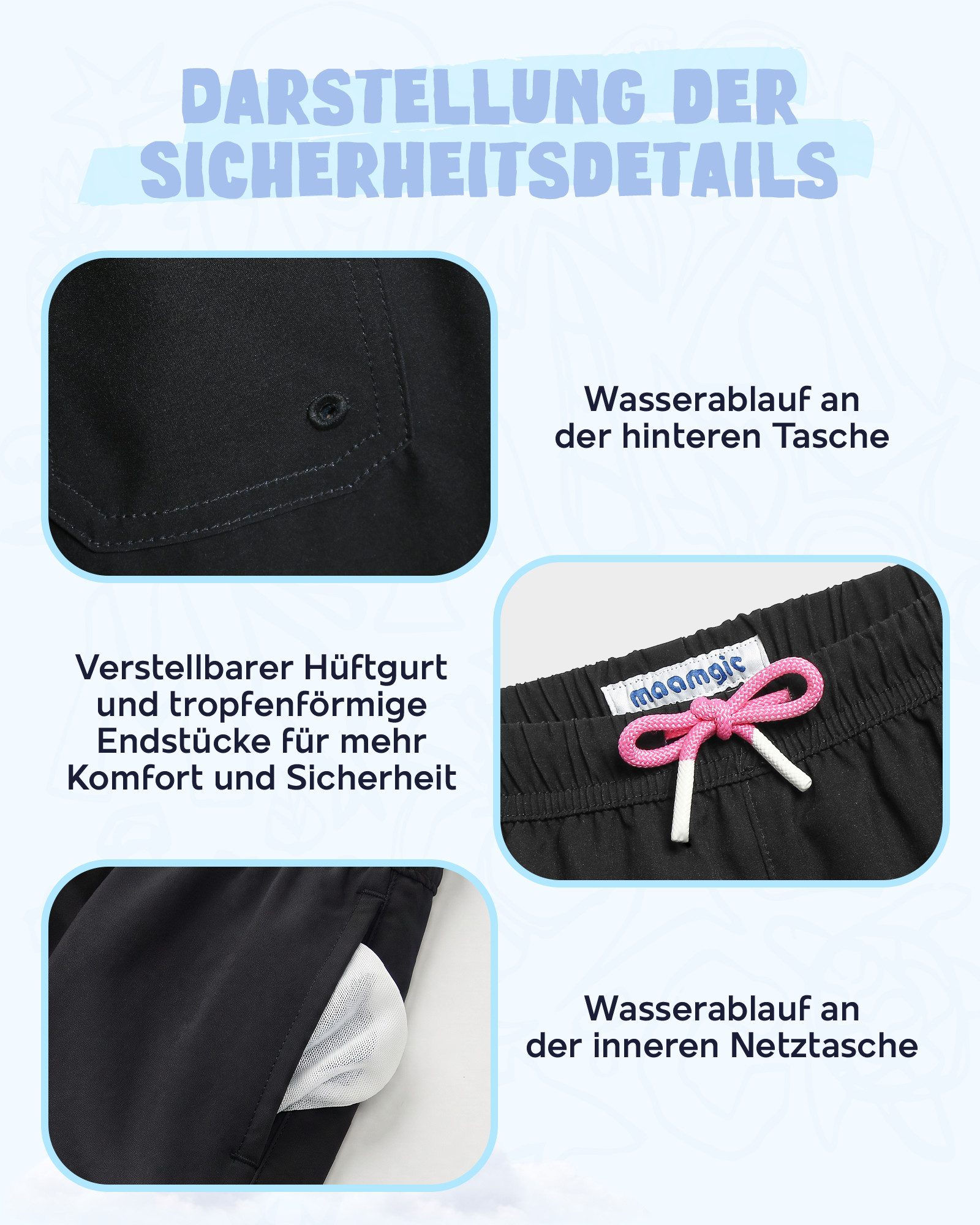 MaaMgic Badehose Shorts Jungen 2-in-1 mit verstellbarem Kordelzug (1-St) Stretch Schwimmshorts mit Innenfutter für Strand und Schwimmbad – Bild 5 von 5