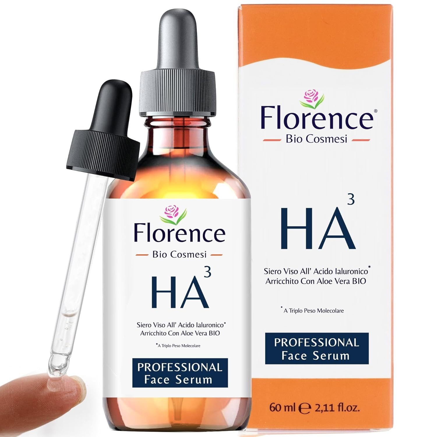 Florence Organics Gesichtsserum Bio Hyaluron 60ml – Mit Hyaluronsäure, Vitamin C & Aloe Vera mit dreifachem Molekulargewicht, mit Bio/Vegan Anti Age Inhaltsstoffen
