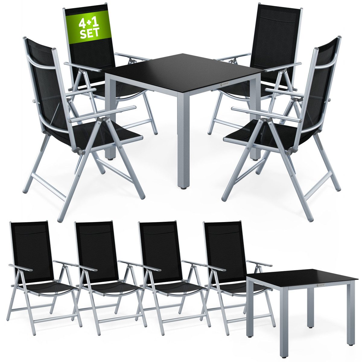 Casaria Garten-Essgruppe Bern, (5-tlg), Aluminium 5mm Sicherheitsglas Stühle Klappbar Verstellbar Wetterfest