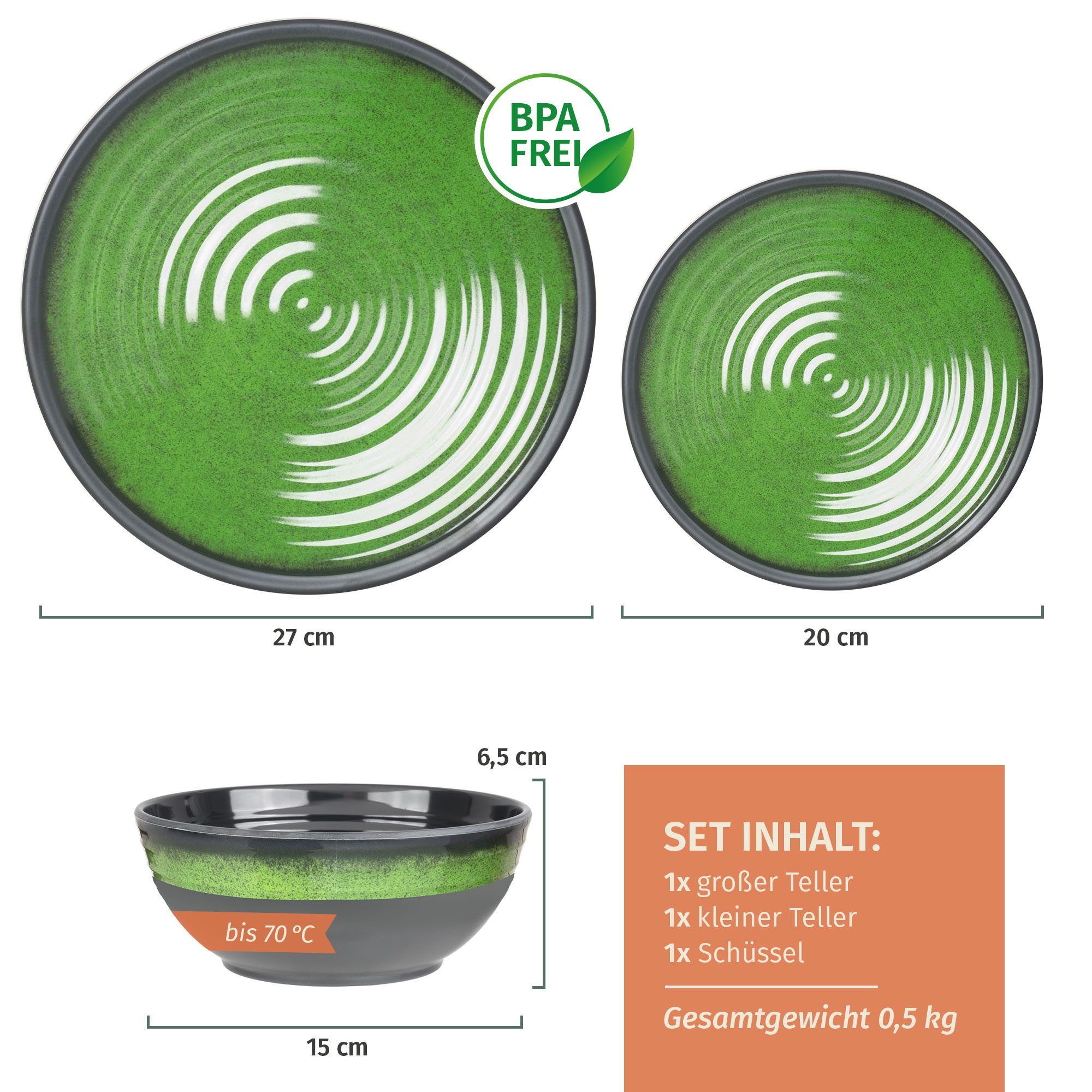 Moritz Geschirr-Set Camping Geschirr Stone Green 3-teilig