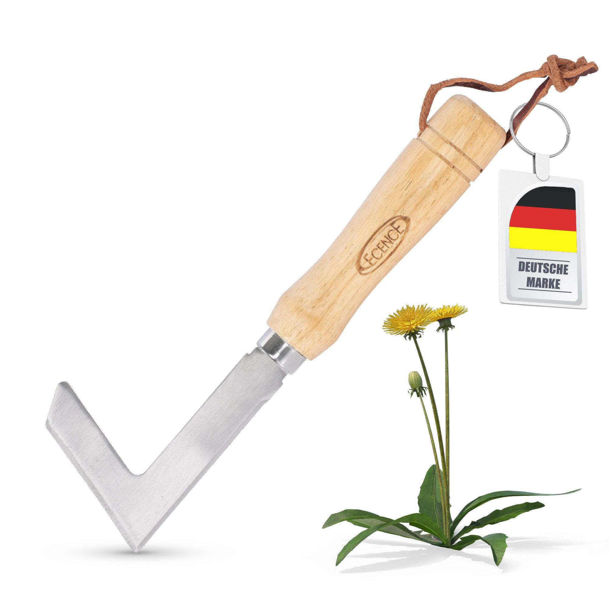 ECENCE Fugenkratzer Unkrautstecher Edelstahl Fugenmesser Entfernen von Moos & Unkraut, mit Holzgriff