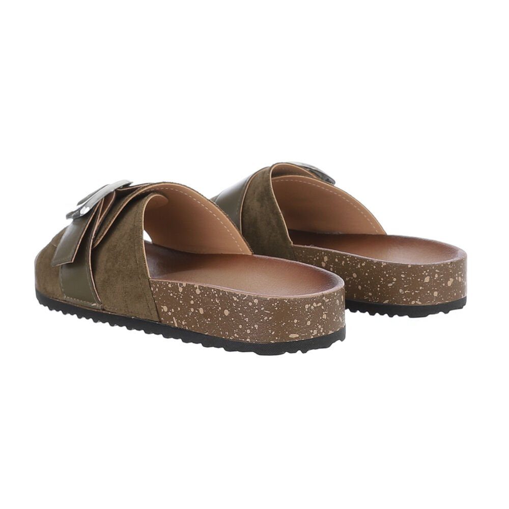 Ital-Design Damen Mules Freizeit Pantolette (85878315) Flach Pantoletten in Olive