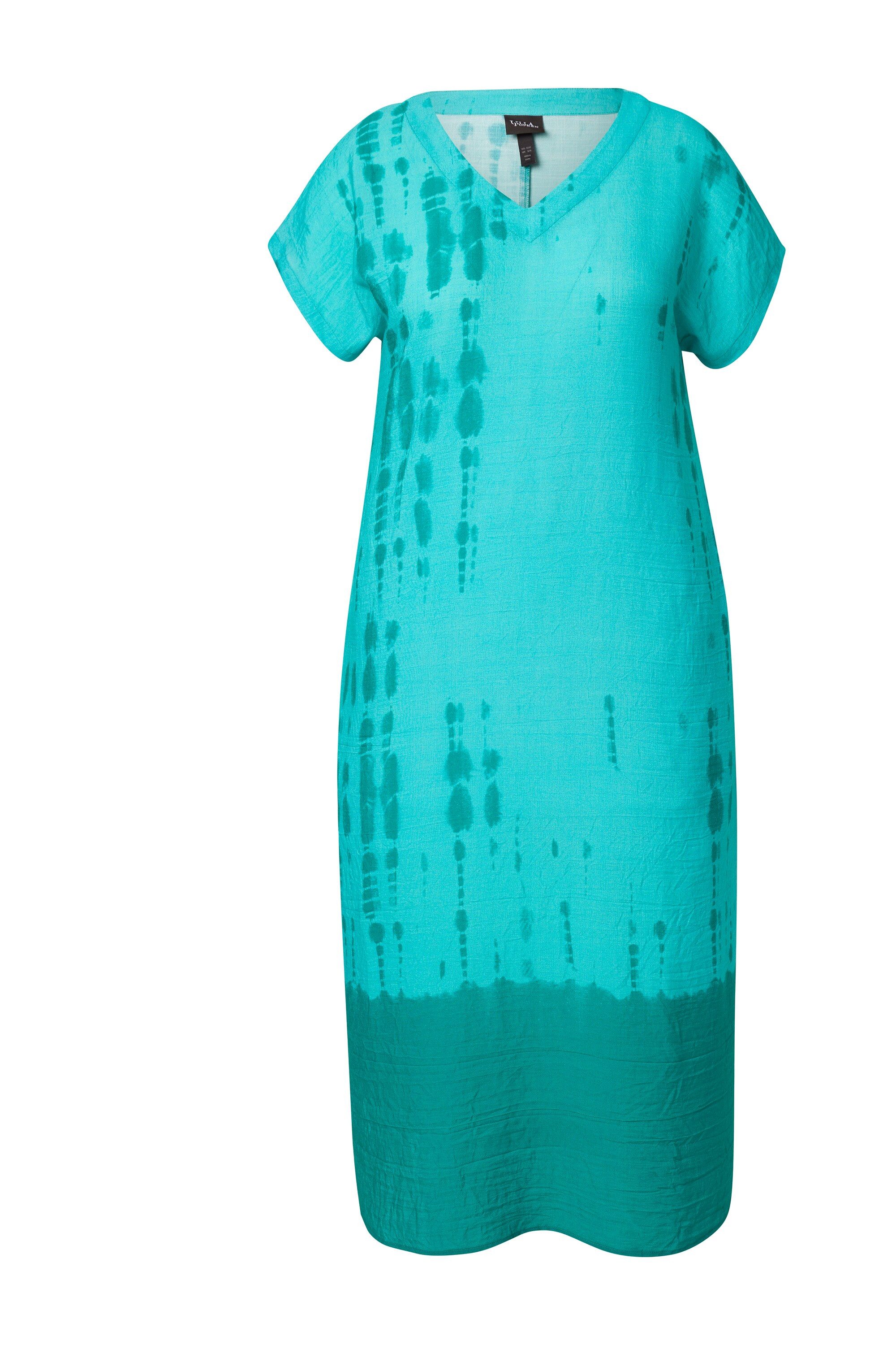 Ulla Popken Midikleid Kaftan Leinenmix Batikdruck V-Ausschnitt Halbarm günstig online kaufen