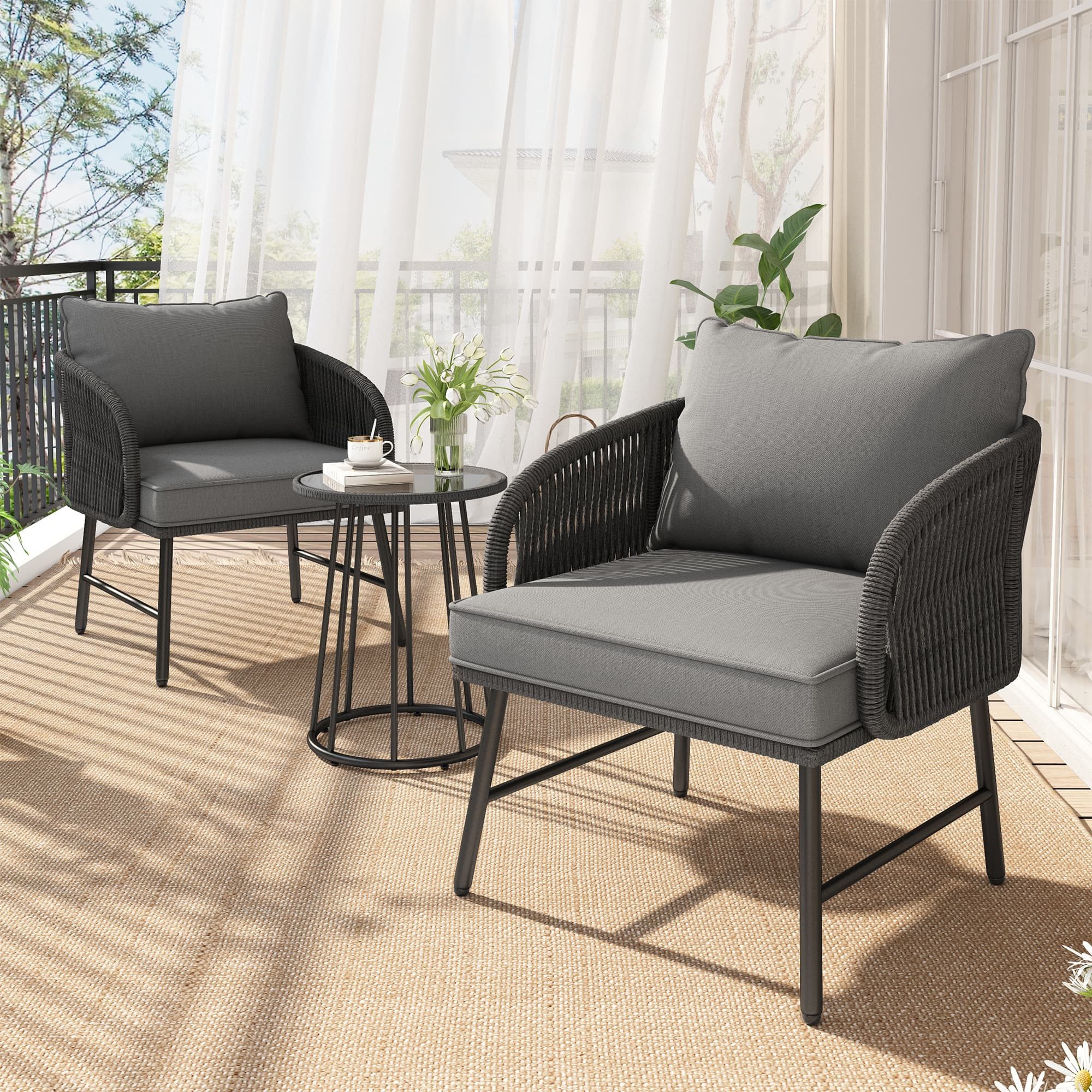 XDOVET Balkonset Balkonmöbel-Set Gartenmöbel-Set handgeflochtenes Seil günstig online kaufen