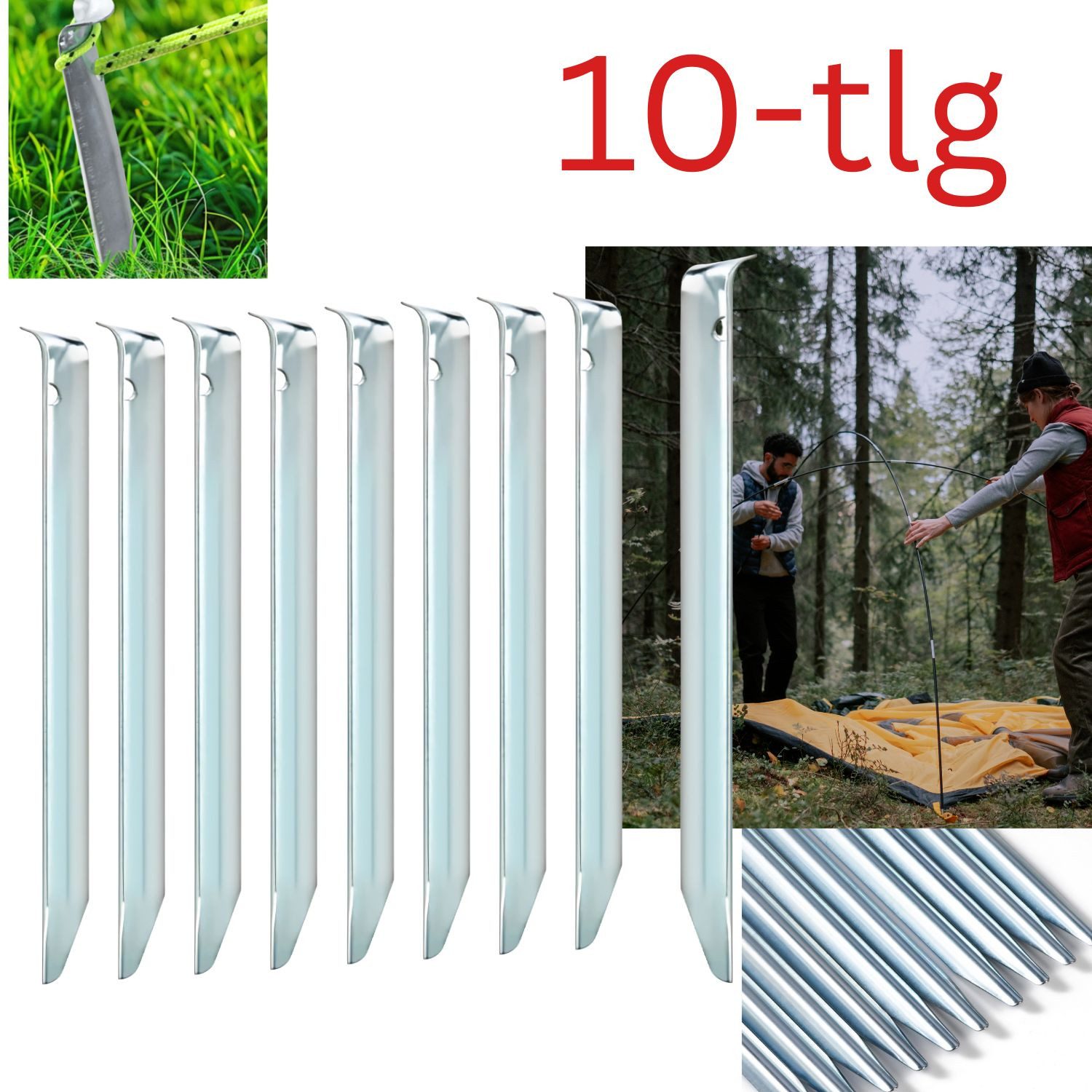 FAMEX Zelthering Bodenanker, 30cm, 10 Stück, (Sandheringe, Erdnägel), extra stabil & lang, sturmsicher