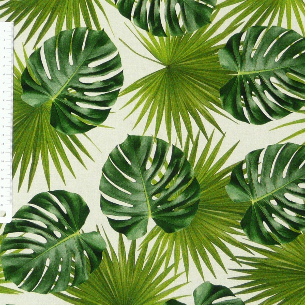 Stoff Dekostoff Digitaldruck Palmen Blätter weiß grün, Digitaldruck