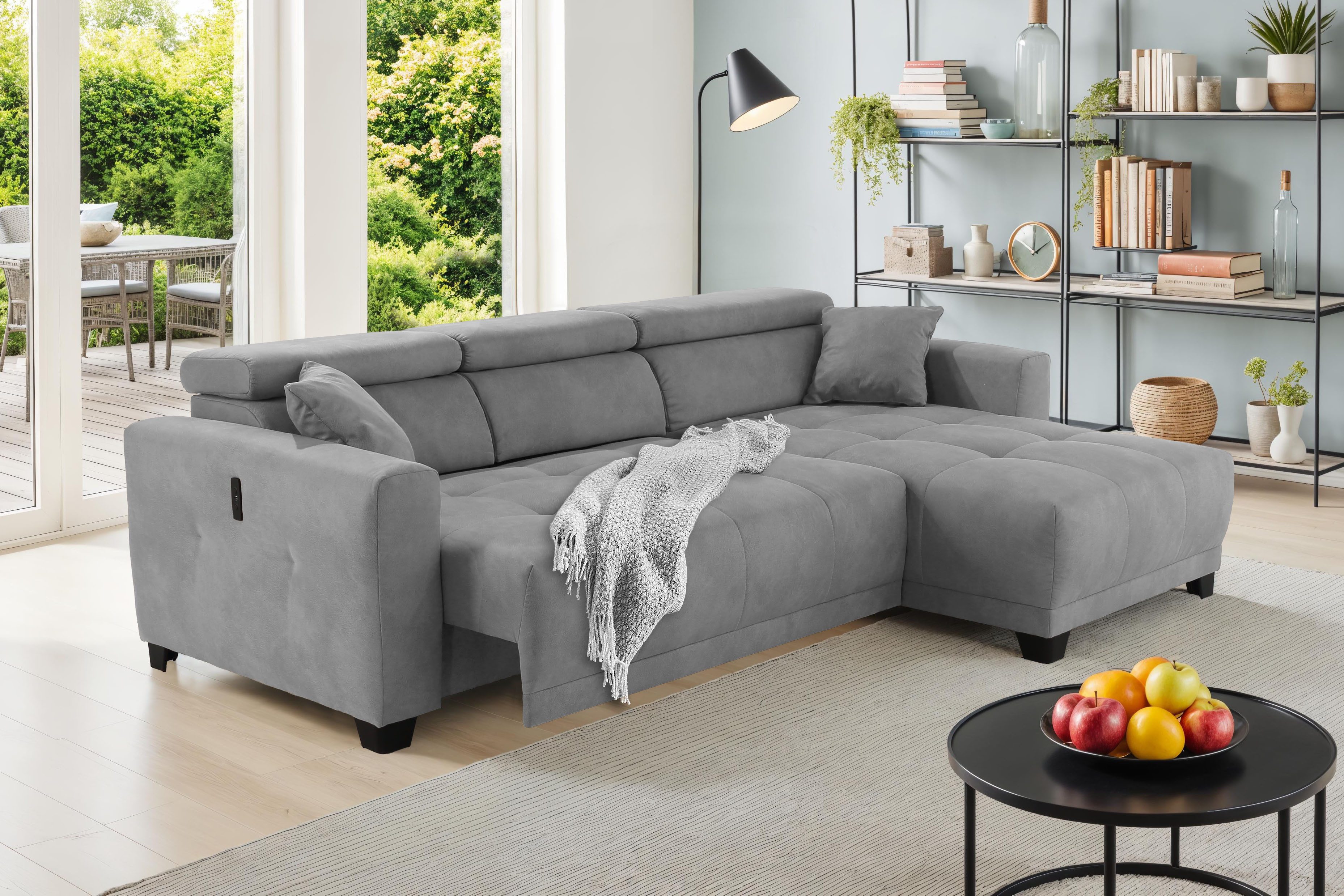 Jockenhöfer Gruppe Ecksofa Cremona L-Form, B: 263 cm, mit 30 cm elektr. Sitztiefenverstellung, 140kg Belastbarkeit je Sitz, Kopfteilverstellung & USB-Anschluss