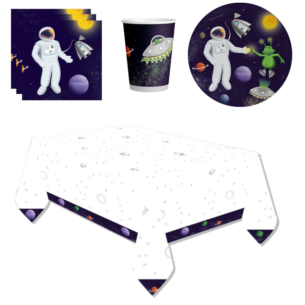 Amscan Kindergeschirr-Set Astronaut Weltraum Geburtstag Deko Set 33 tlg. Partyset (33-tlg), 8 Personen