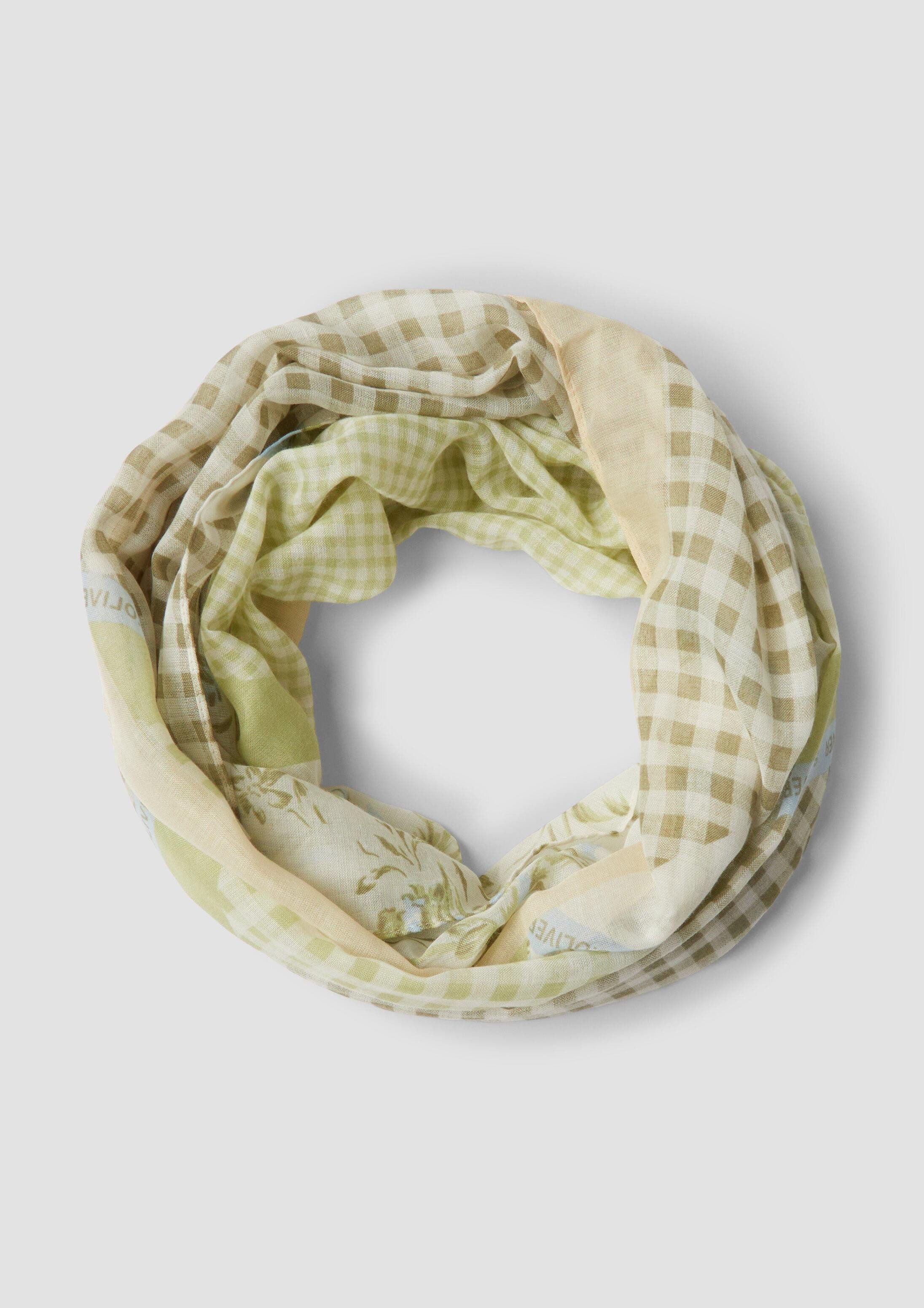 s.Oliver Loop Snood, Loop-Schal mit floralem Mustermix und Karo-Design