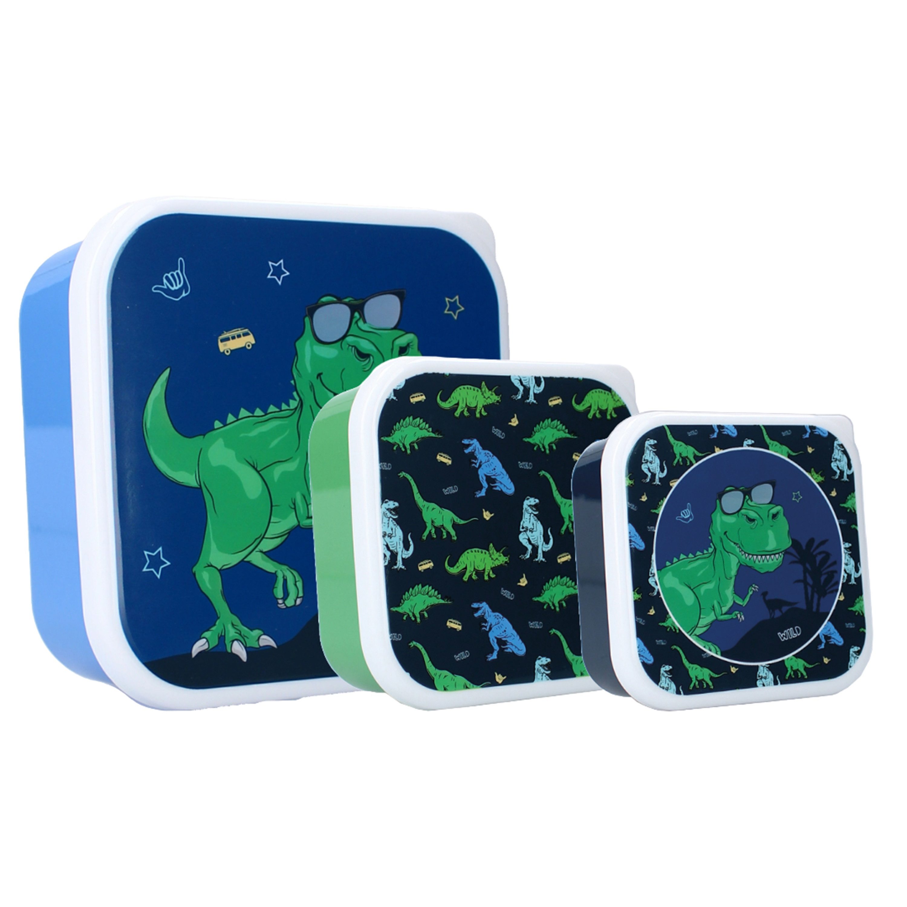 COFI 1453 Lunchbox Snackbox Brotdose 3-in-1 – Dino Design, stapelbar, (3-tlg)