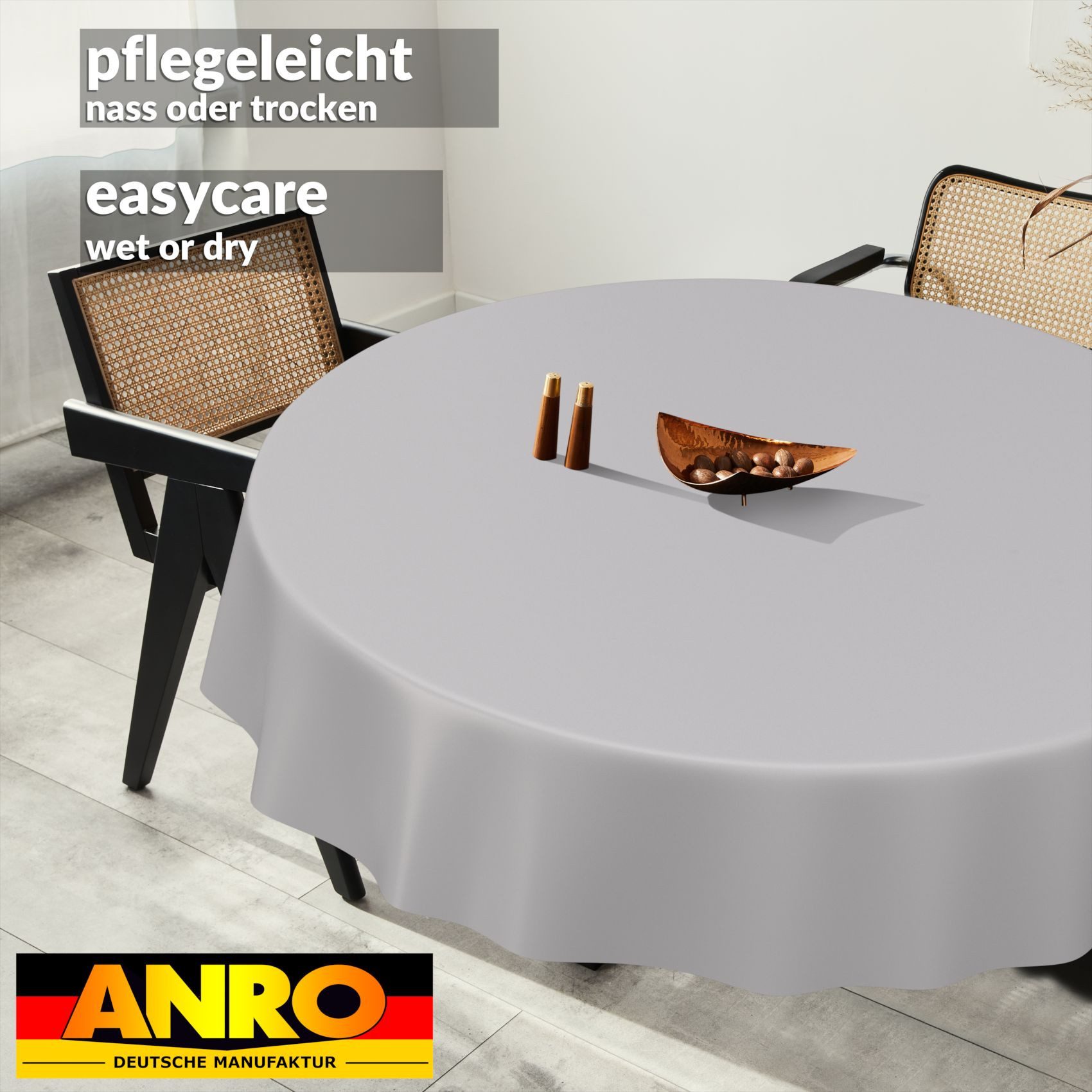 ANRO Tischdecke abwaschbar Wachstuch-Tischdecke Gartentischdecke (Einzelstück 1-tlg), wasserabweisend Einfarbig Hellgrau Breite 140cm